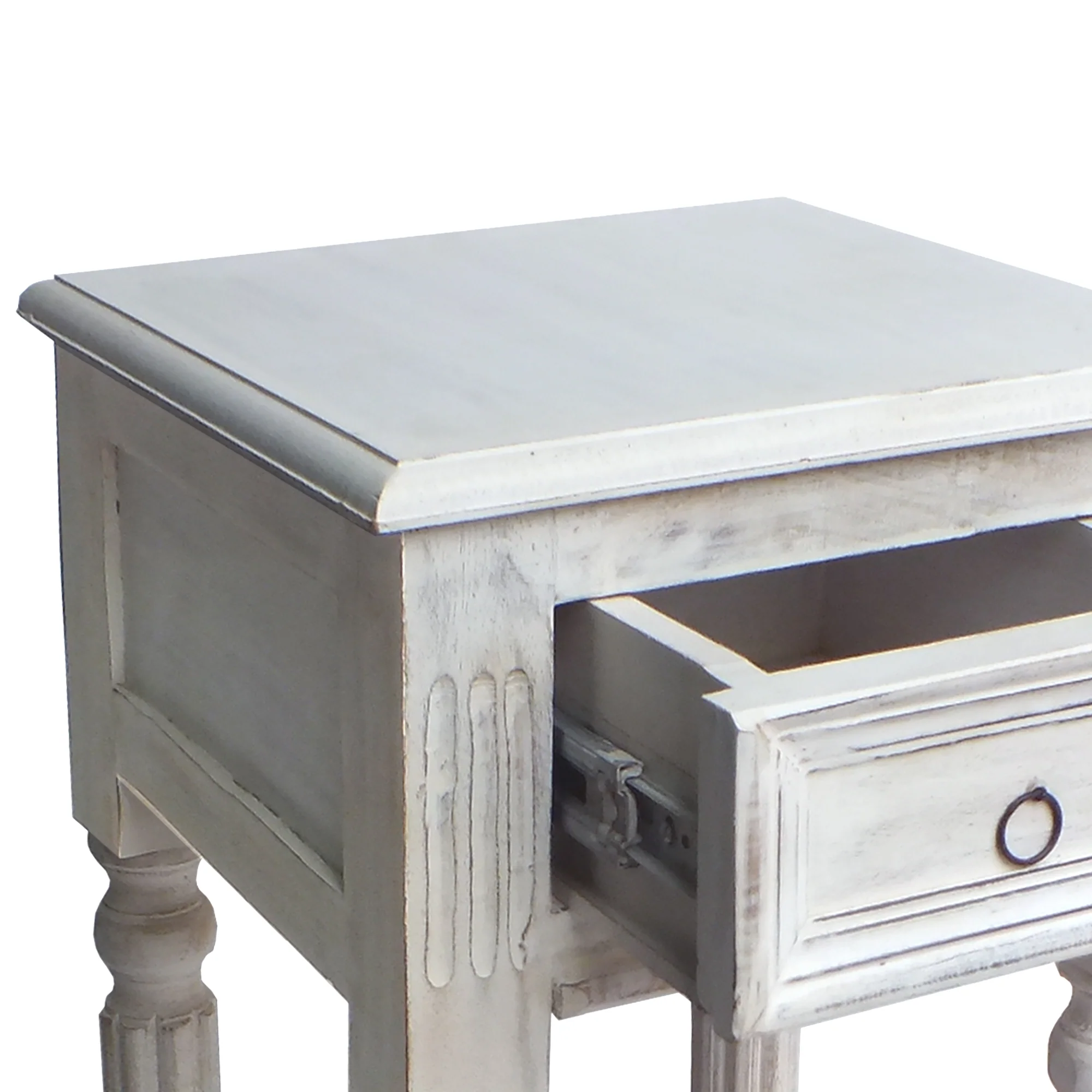 Spacious Mango Wood Side Table With Metal Ring Handle, Washed White By Benzara - Image 6