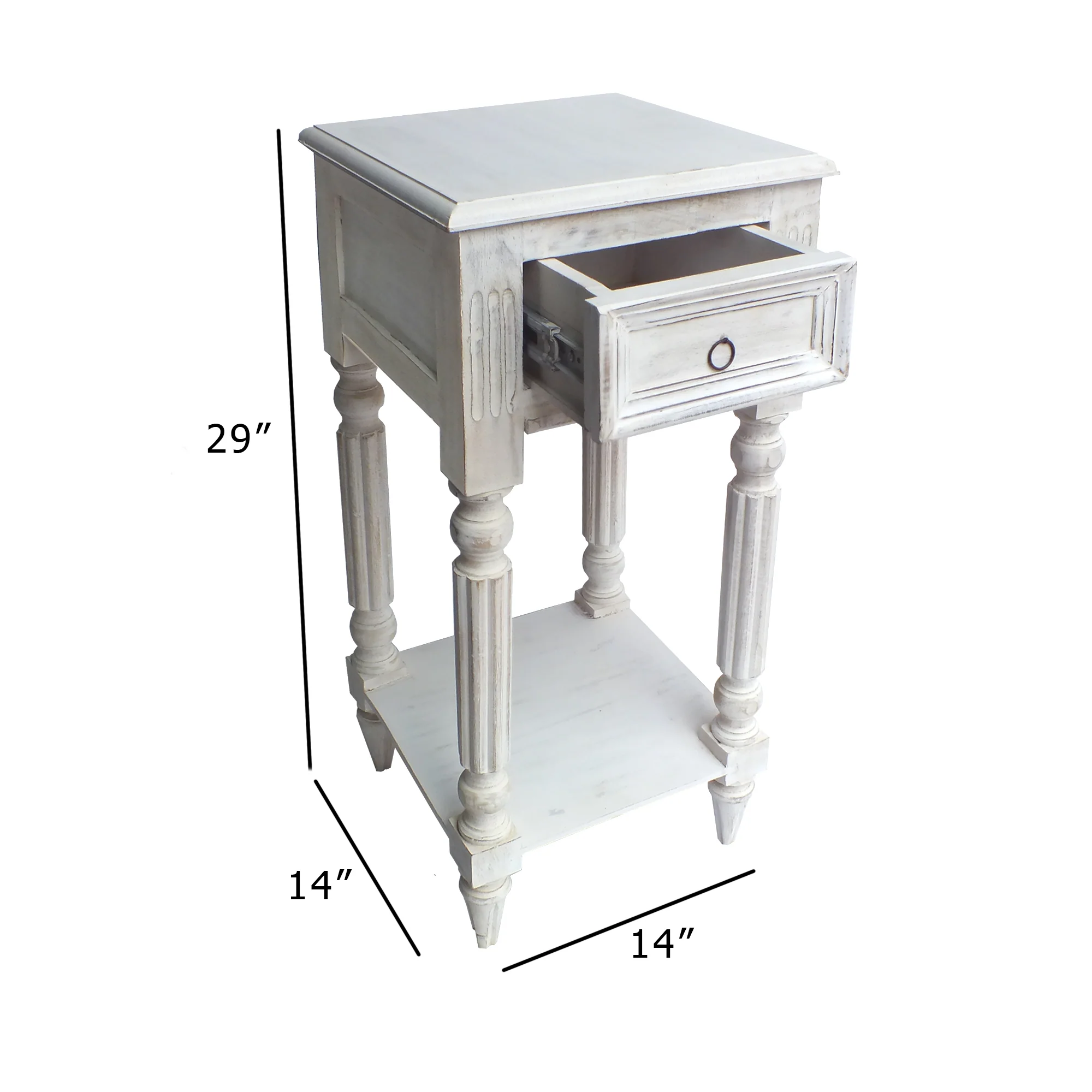 Spacious Mango Wood Side Table With Metal Ring Handle, Washed White By Benzara - Image 7