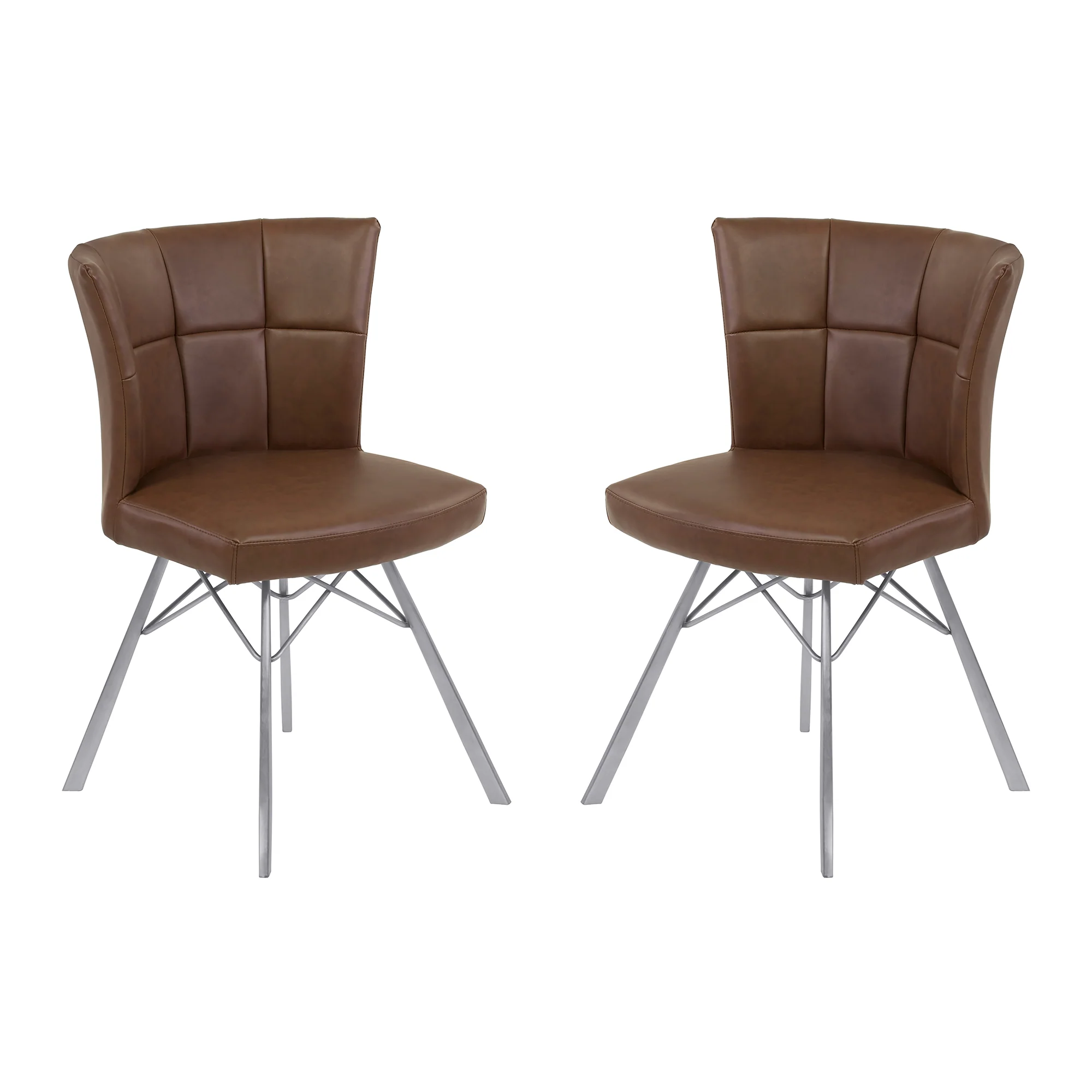 Spago Contemporary Dining Chair in Vintage Coffee Faux Leather with Brushed Stainless Steel Finish - Set of 2 By Armen Living - Image 2
