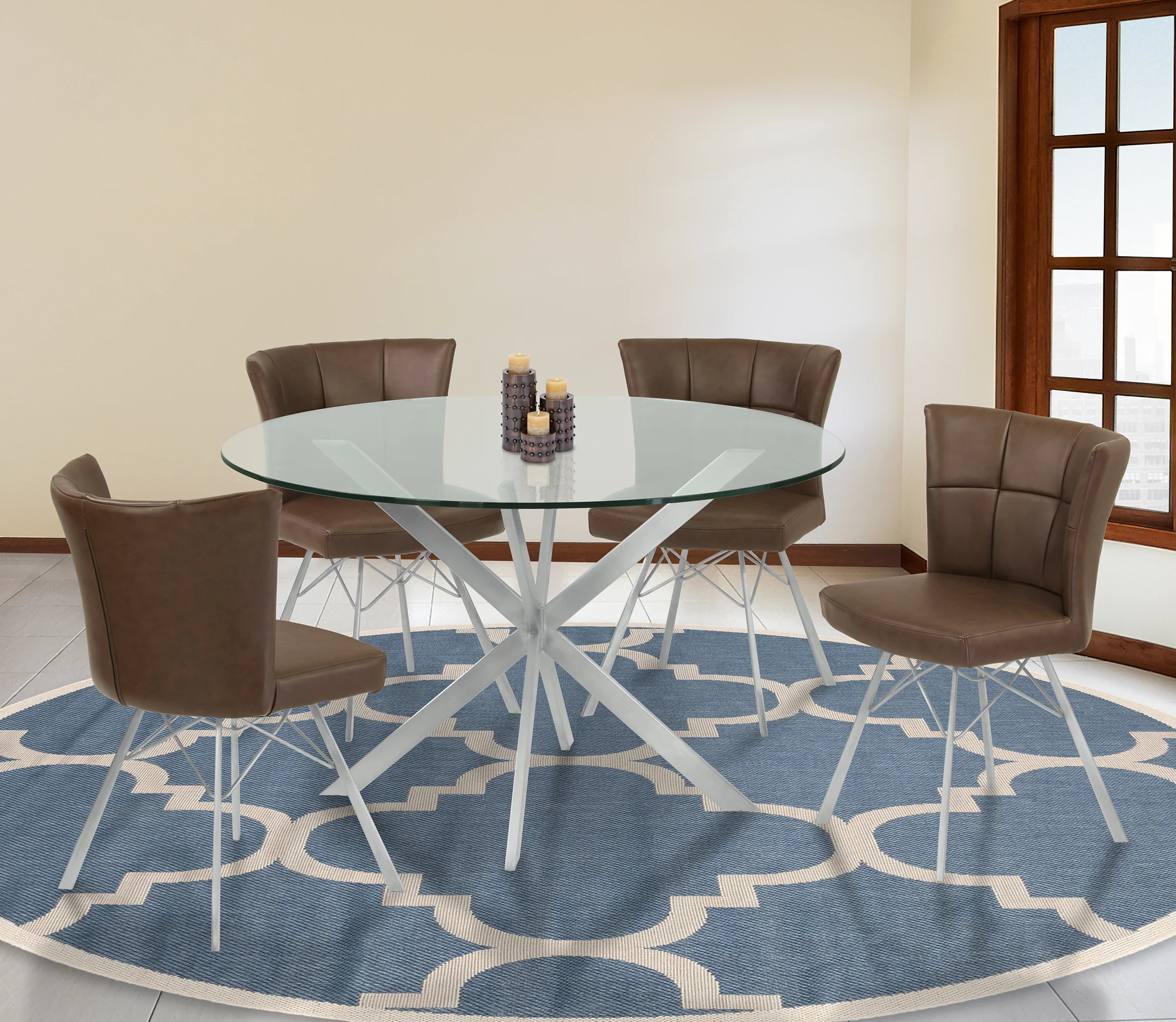 Spago Contemporary Dining Chair in Vintage Coffee Faux Leather with Brushed Stainless Steel Finish - Set of 2 By Armen Living - Image 3