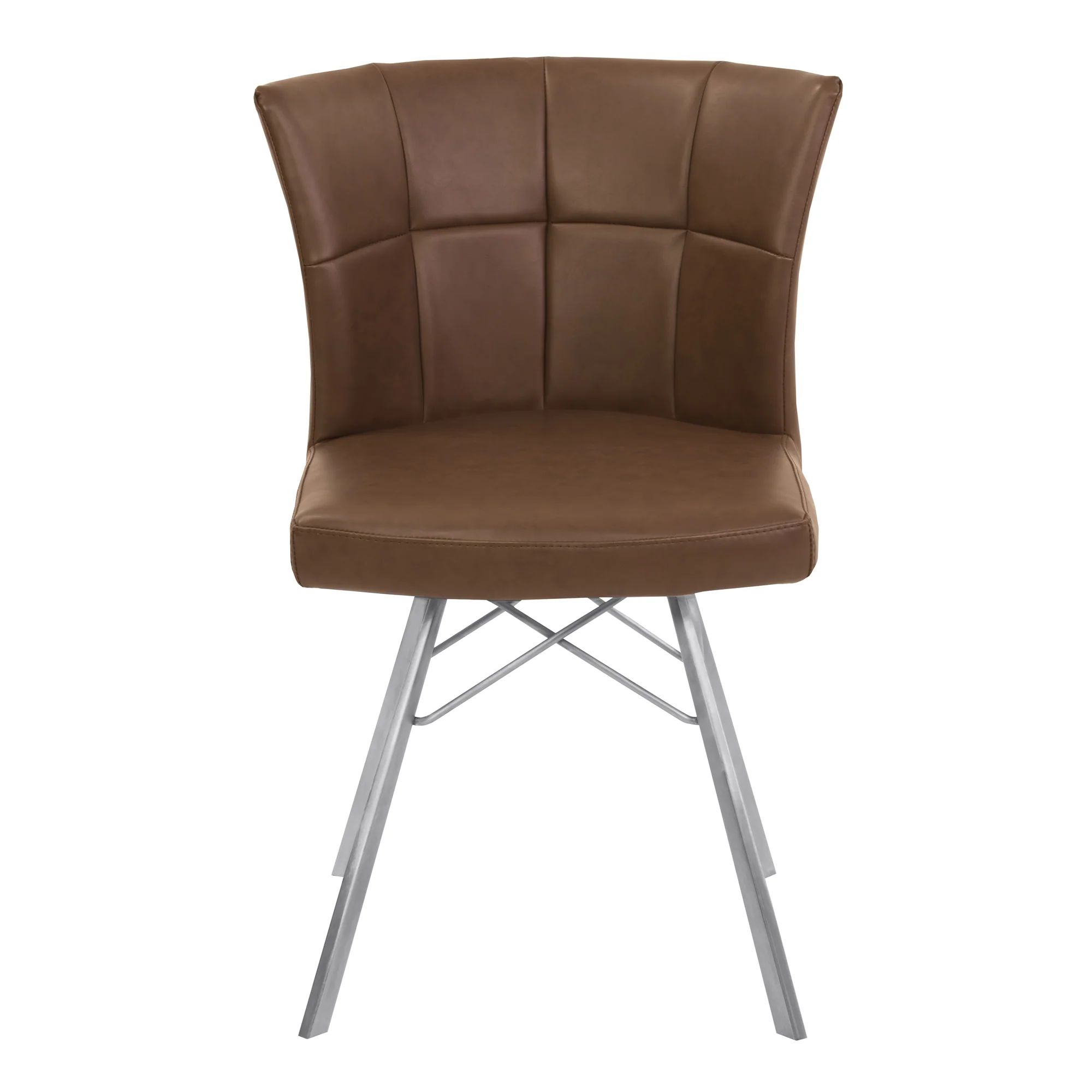Spago Contemporary Dining Chair in Vintage Coffee Faux Leather with Brushed Stainless Steel Finish - Set of 2 By Armen Living - Image 4