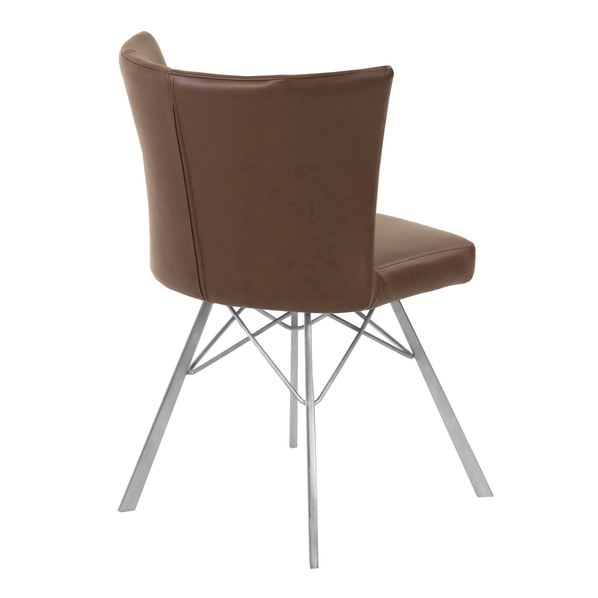 Spago Contemporary Dining Chair in Vintage Coffee Faux Leather with Brushed Stainless Steel Finish - Set of 2 By Armen Living - Image 5