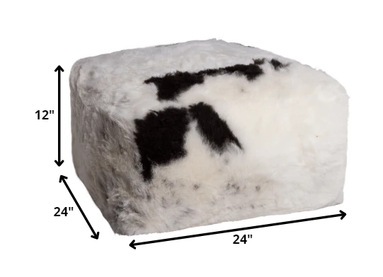 Spotted Short-Hair Sheepskin Cube Pouf By Homeroots - Image 2