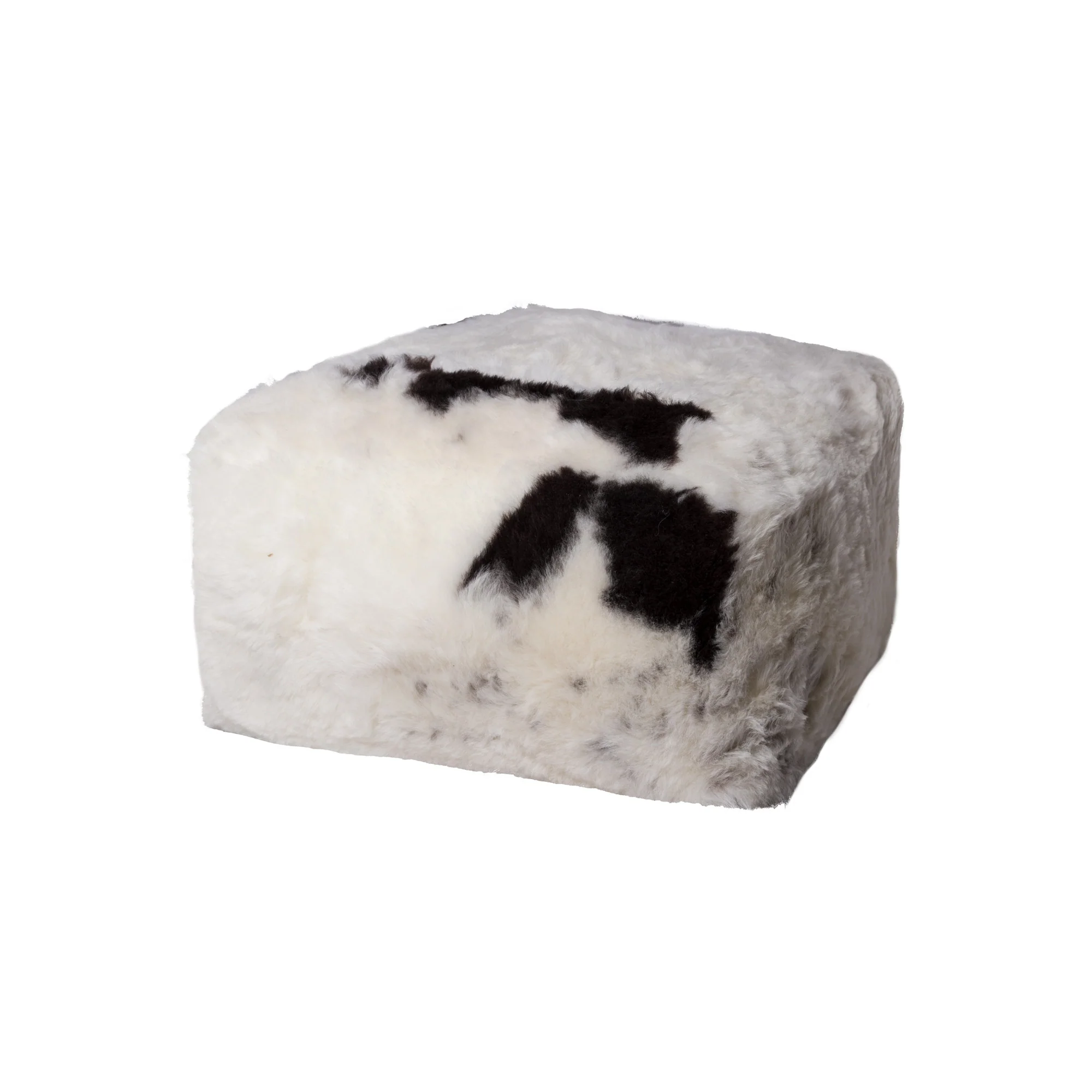 Spotted Short-Hair Sheepskin Cube Pouf By Homeroots - Image 3