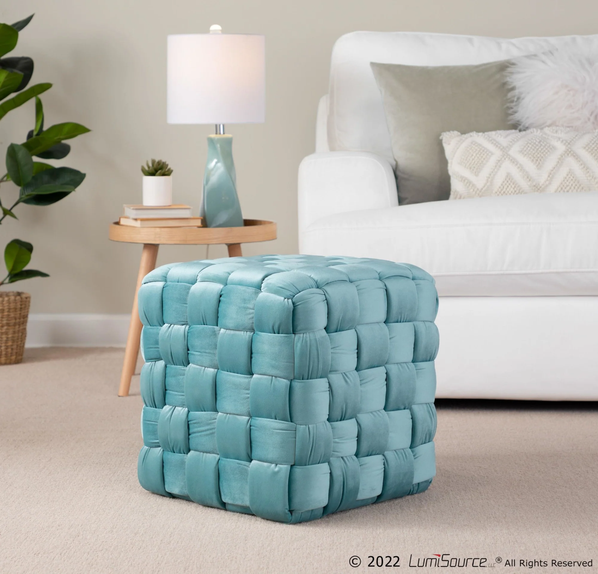 Braided Square 16" Ottoman Cream By LumiSource - Image 13