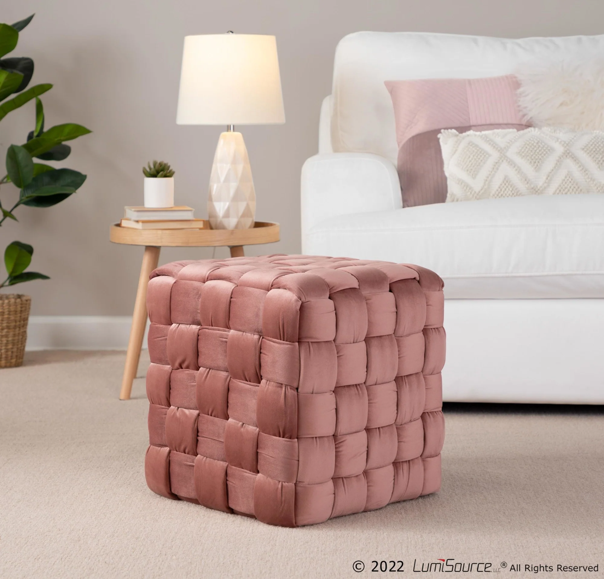 Braided Square 16" Ottoman Cream By LumiSource - Image 18