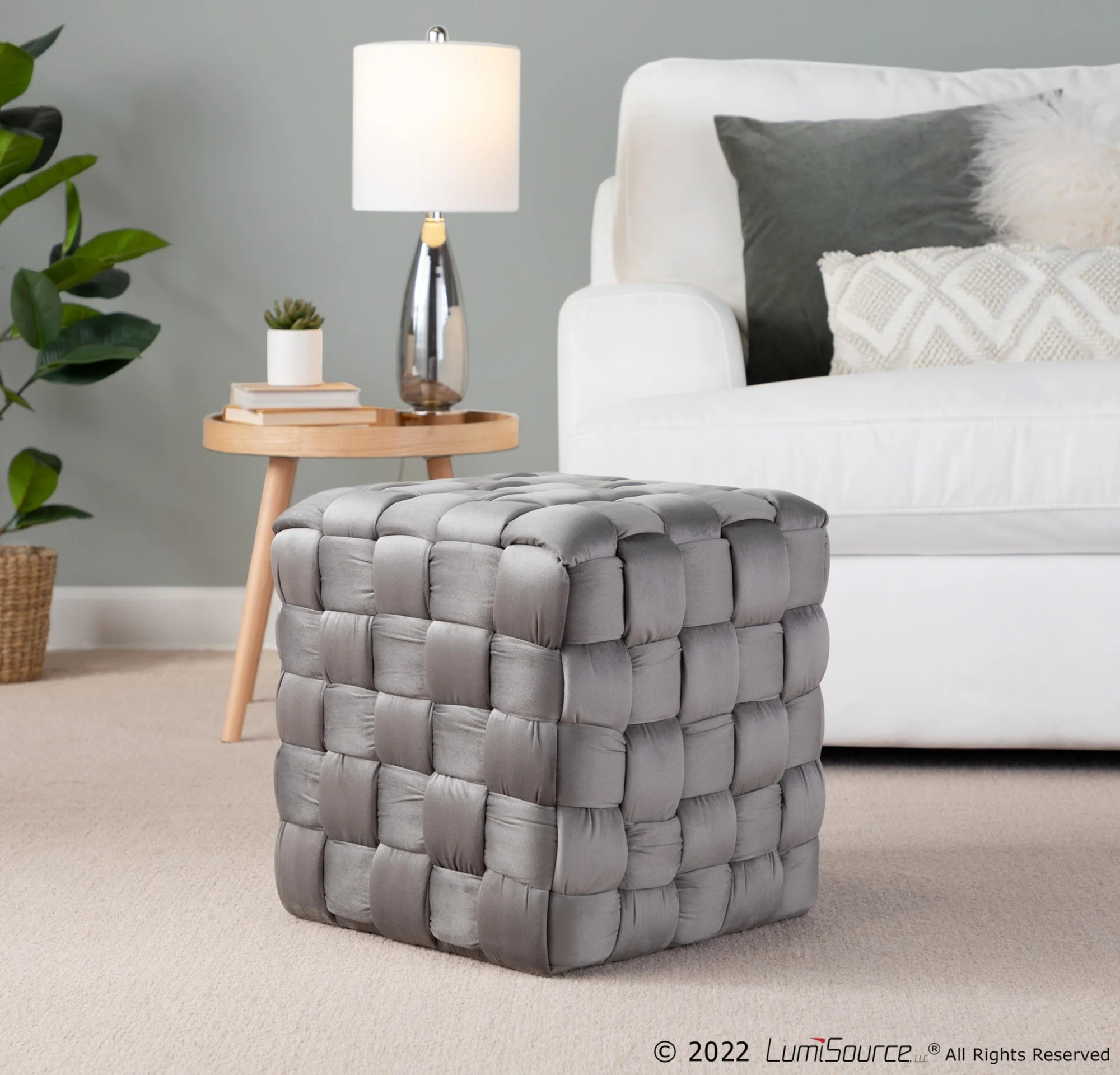 Braided Square 16" Ottoman Cream By LumiSource - Image 8