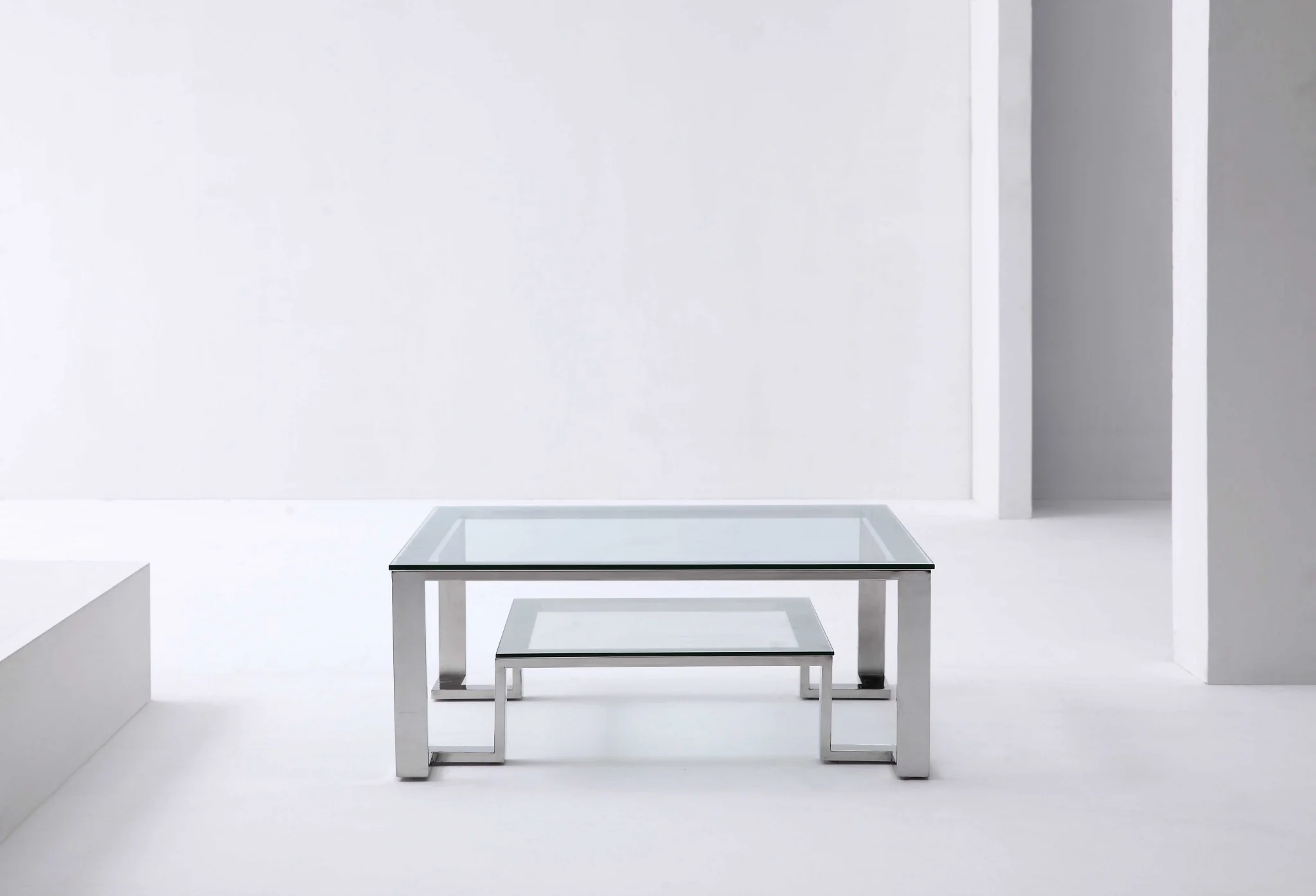 Square Clear Glass Coffee Table with Stainless Steel Base By Homeroots - Image 2