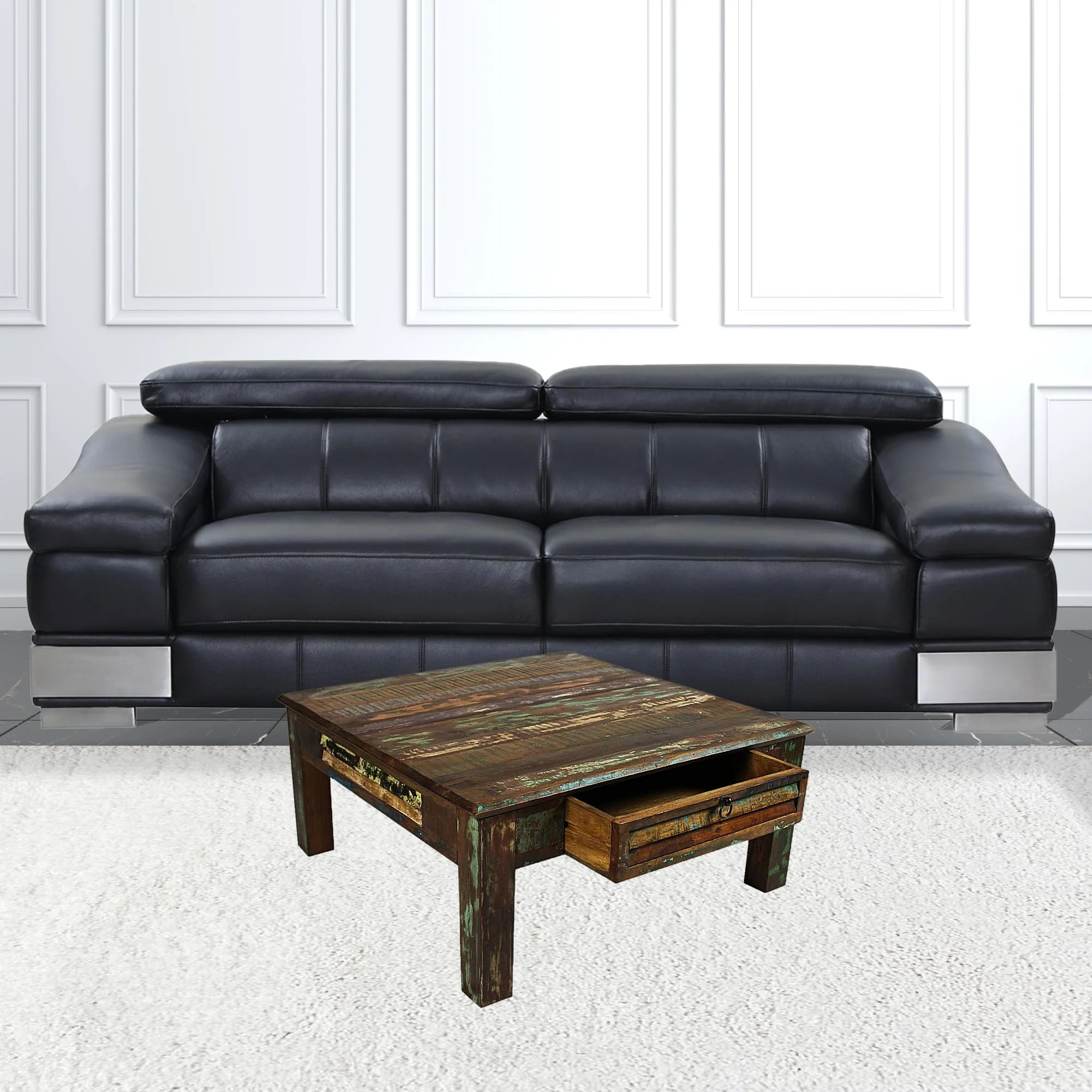 Square Distressed Wooden Coffee Table By Homeroots - Image 4