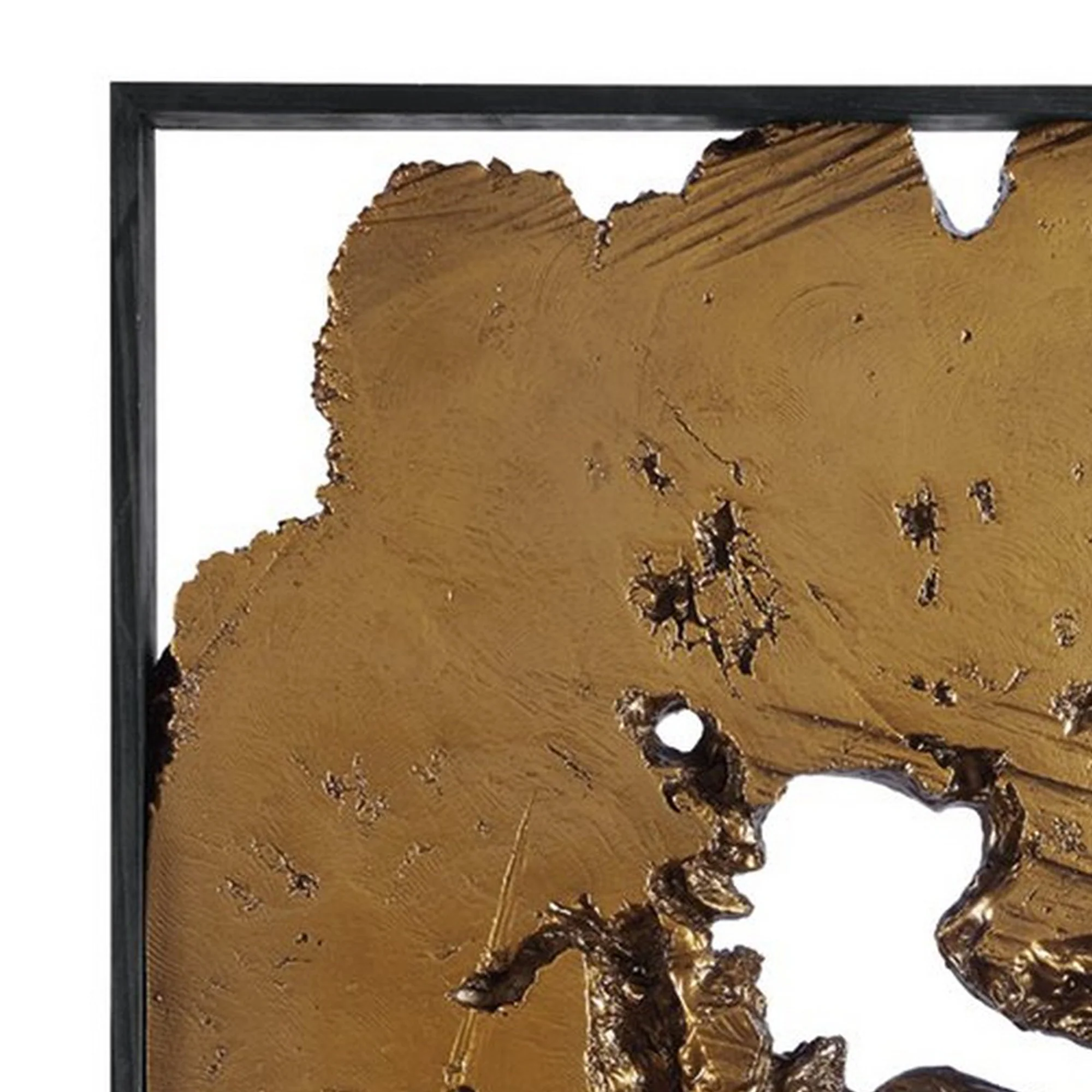 Square Frame Wall Decor with Wooden Abstract Cut Out Pattern,Black and Gold By Benzara - Image 2