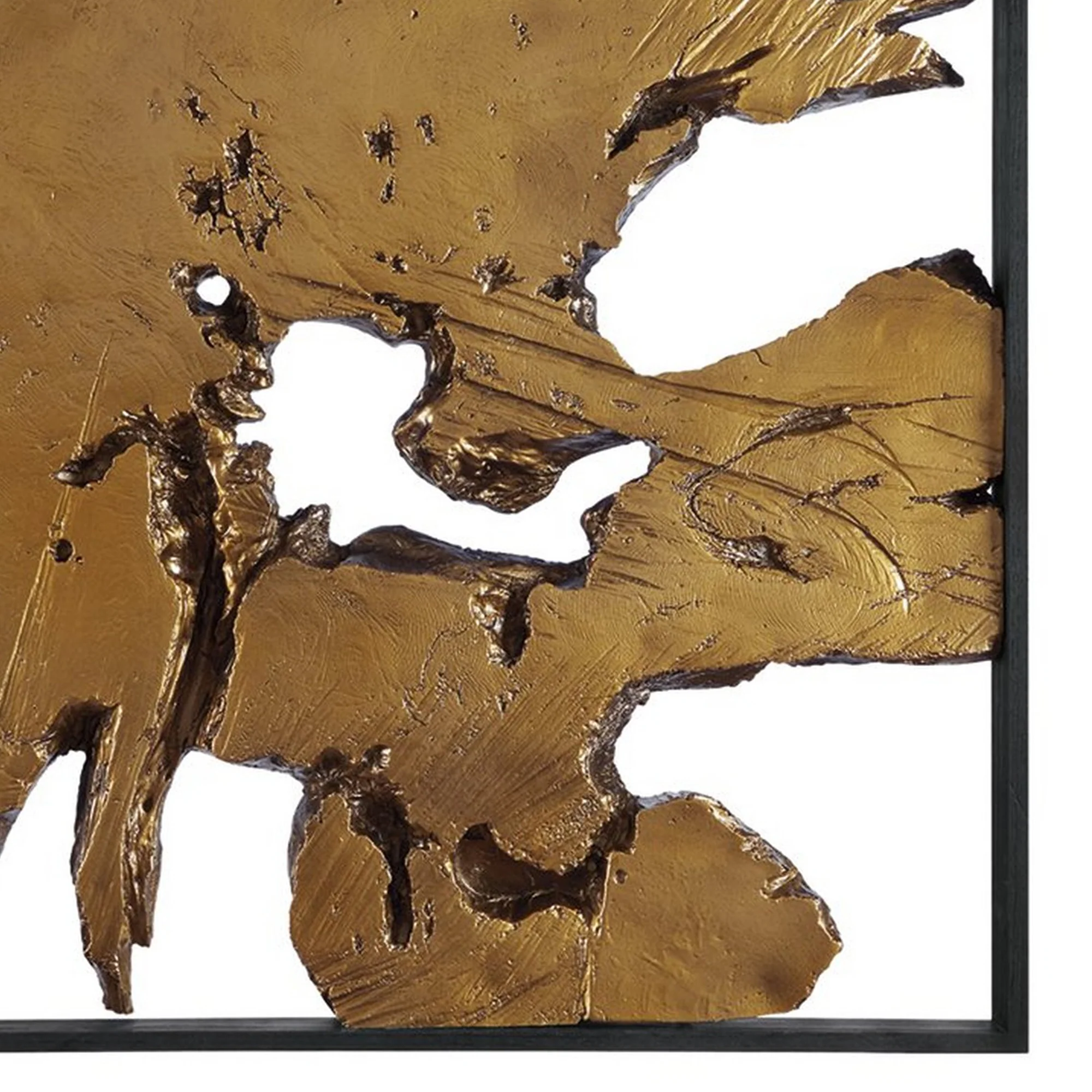Square Frame Wall Decor with Wooden Abstract Cut Out Pattern,Black and Gold By Benzara - Image 3