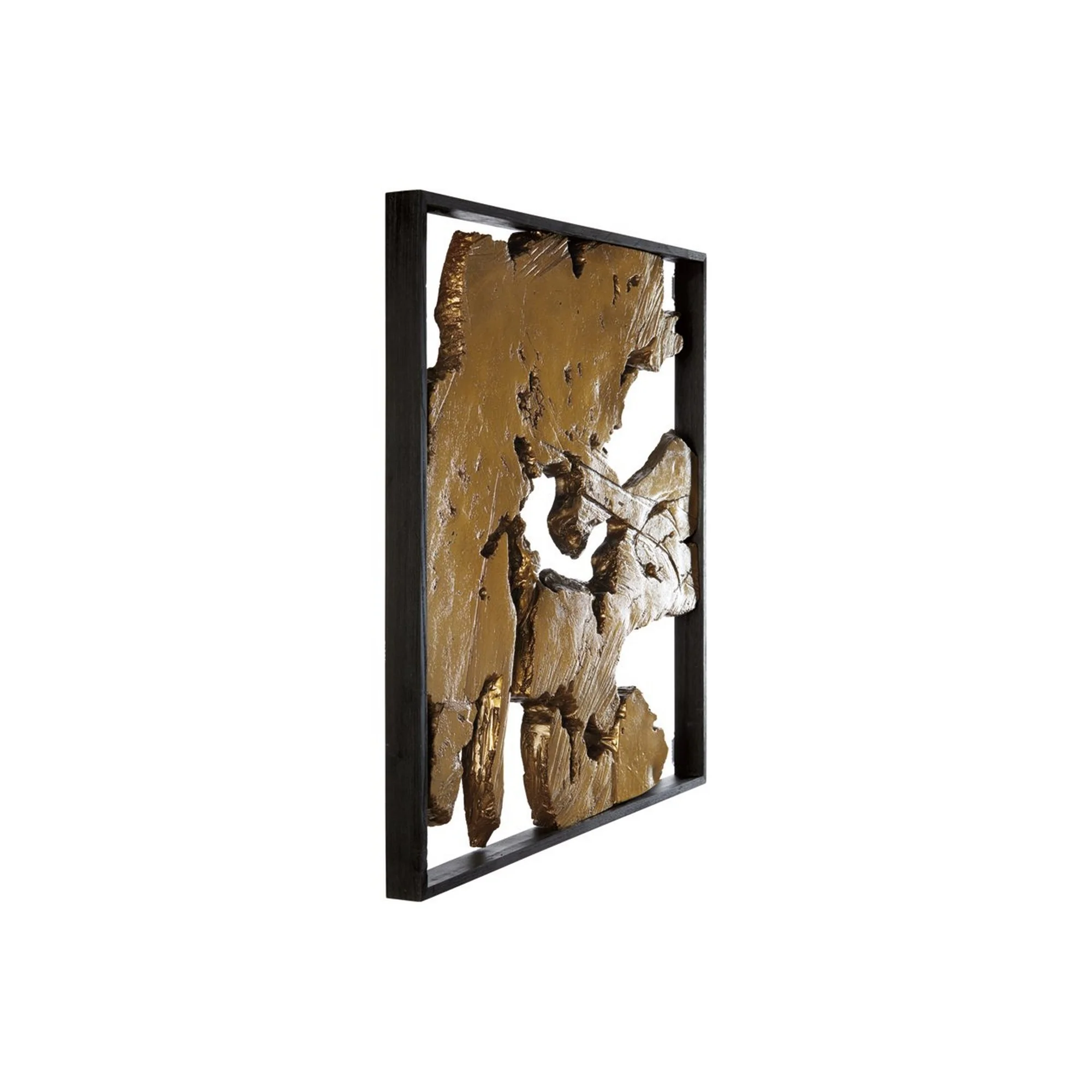 Square Frame Wall Decor with Wooden Abstract Cut Out Pattern,Black and Gold By Benzara - Image 4