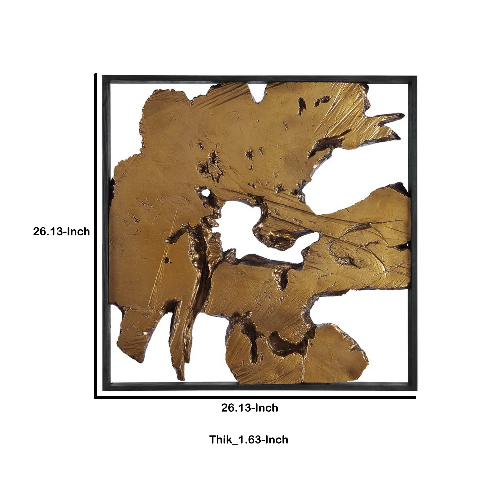 Square Frame Wall Decor with Wooden Abstract Cut Out Pattern,Black and Gold By Benzara - Image 5