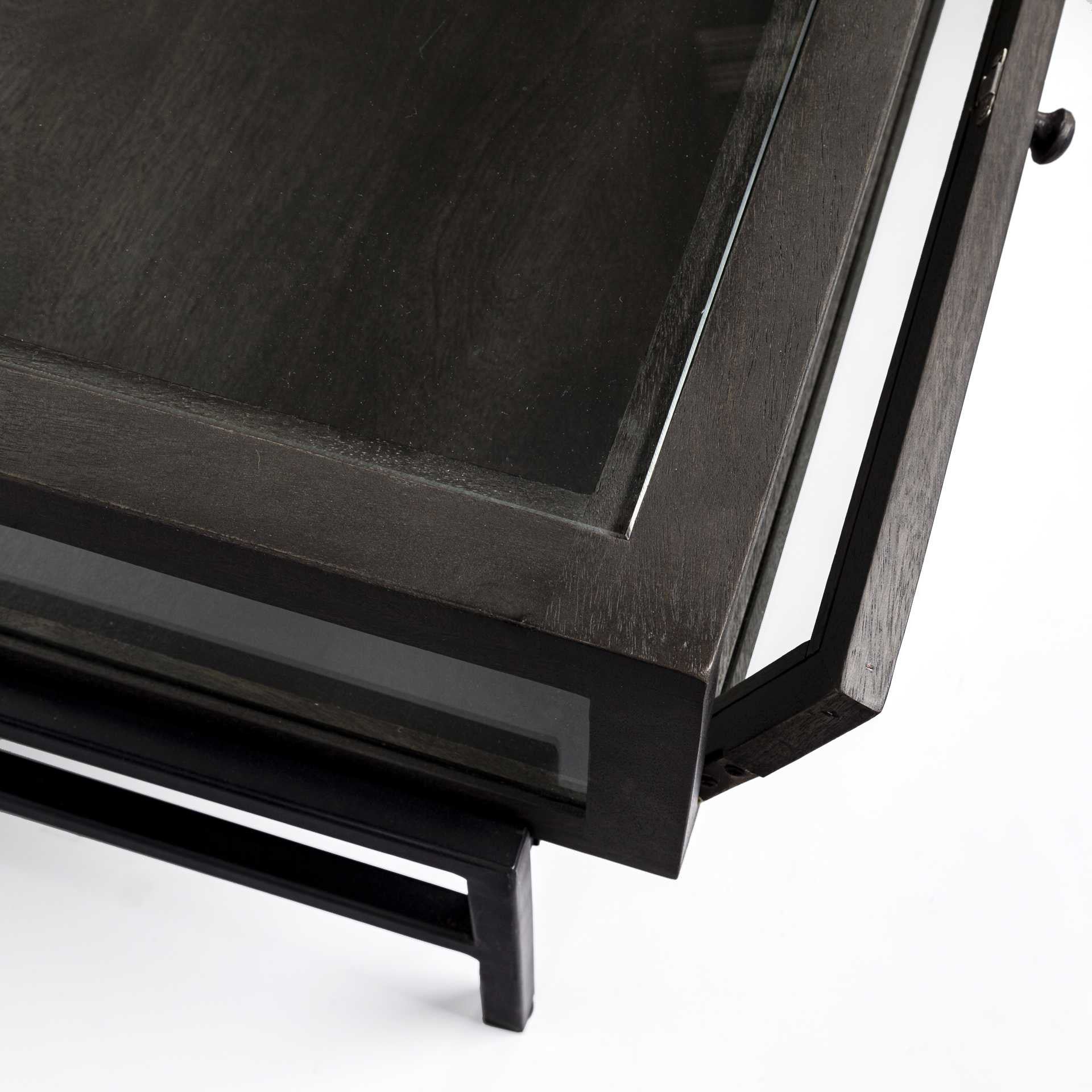 Square Glass Top Wood and Black Metal Base Display Coffee Table w 2 Drawers By Homeroots - Image 4