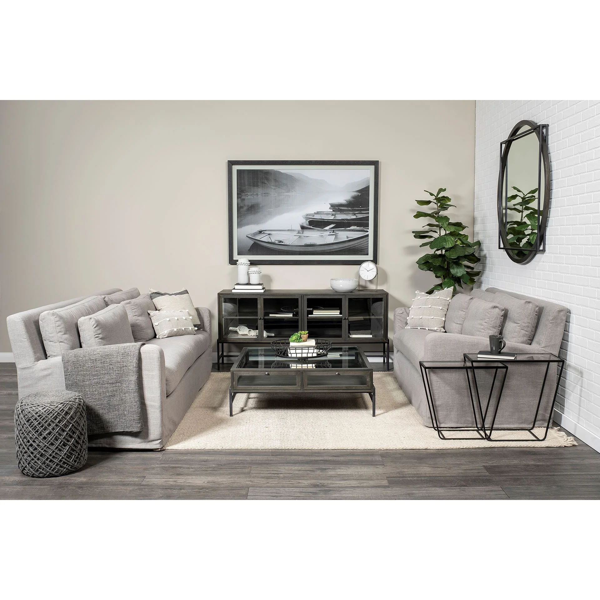 Square Glass Top Wood and Black Metal Base Display Coffee Table w 2 Drawers By Homeroots - Image 6