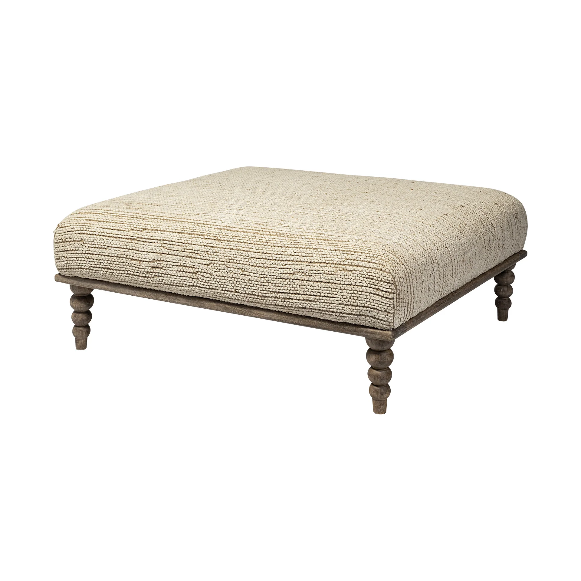 Square Indian Mango WoodNatural-Brown Polished W Upholstered Cream Seat Accent Bench By Homeroots - Image 2