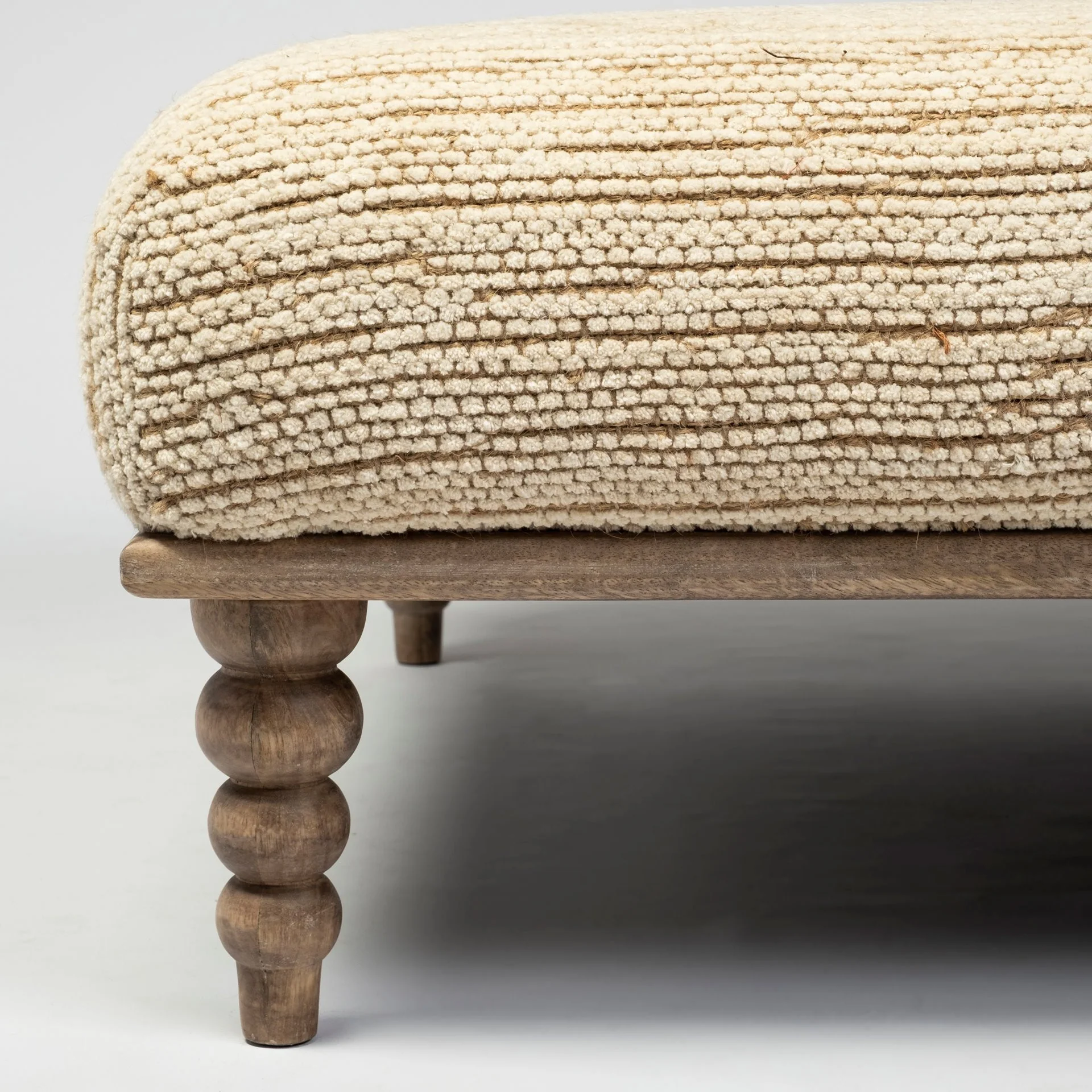 Square Indian Mango WoodNatural-Brown Polished W Upholstered Cream Seat Accent Bench By Homeroots - Image 4