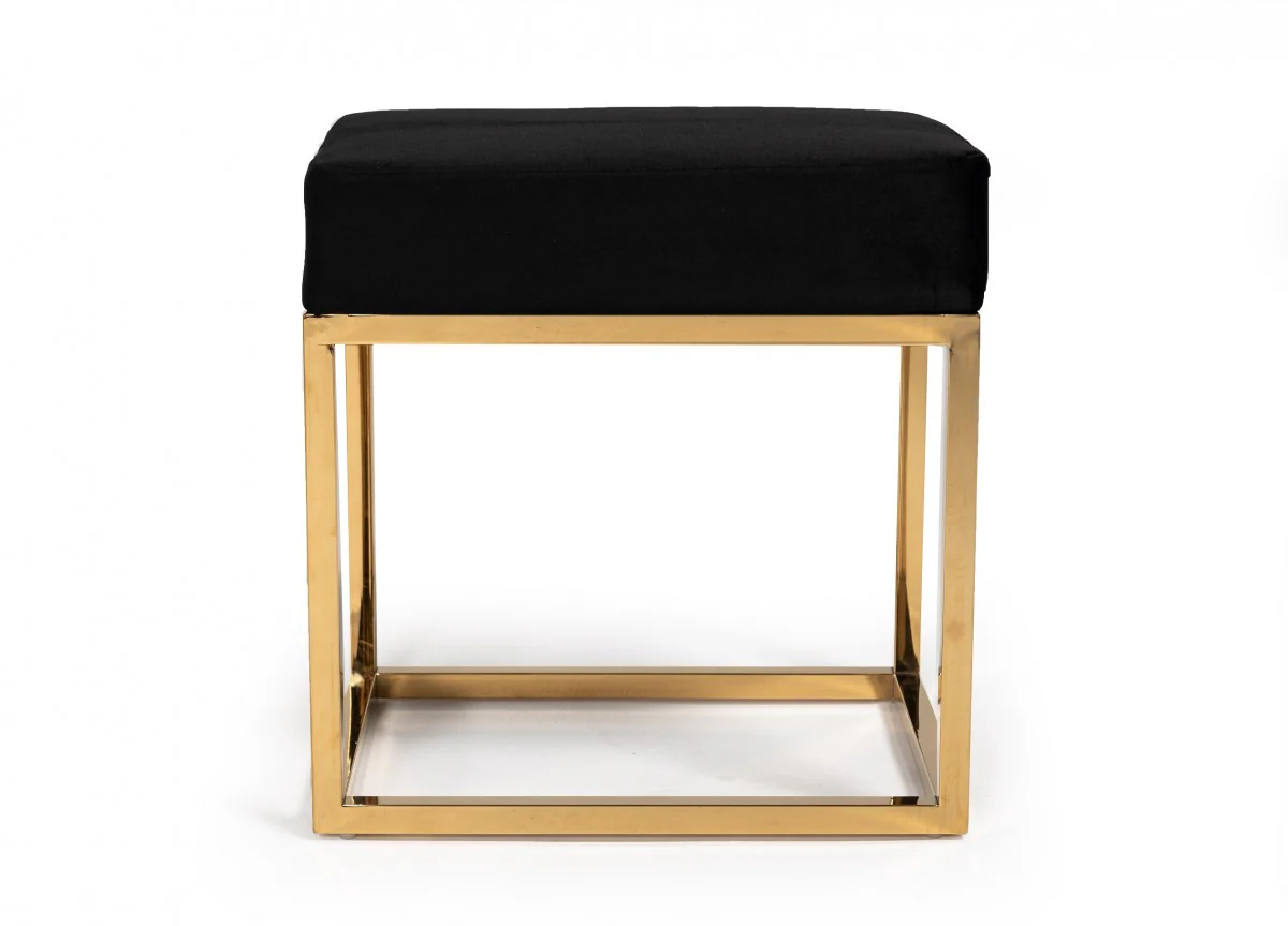 Square Modern Black Velvet Ottoman with Gold Stainless Steel By Homeroots - Image 2