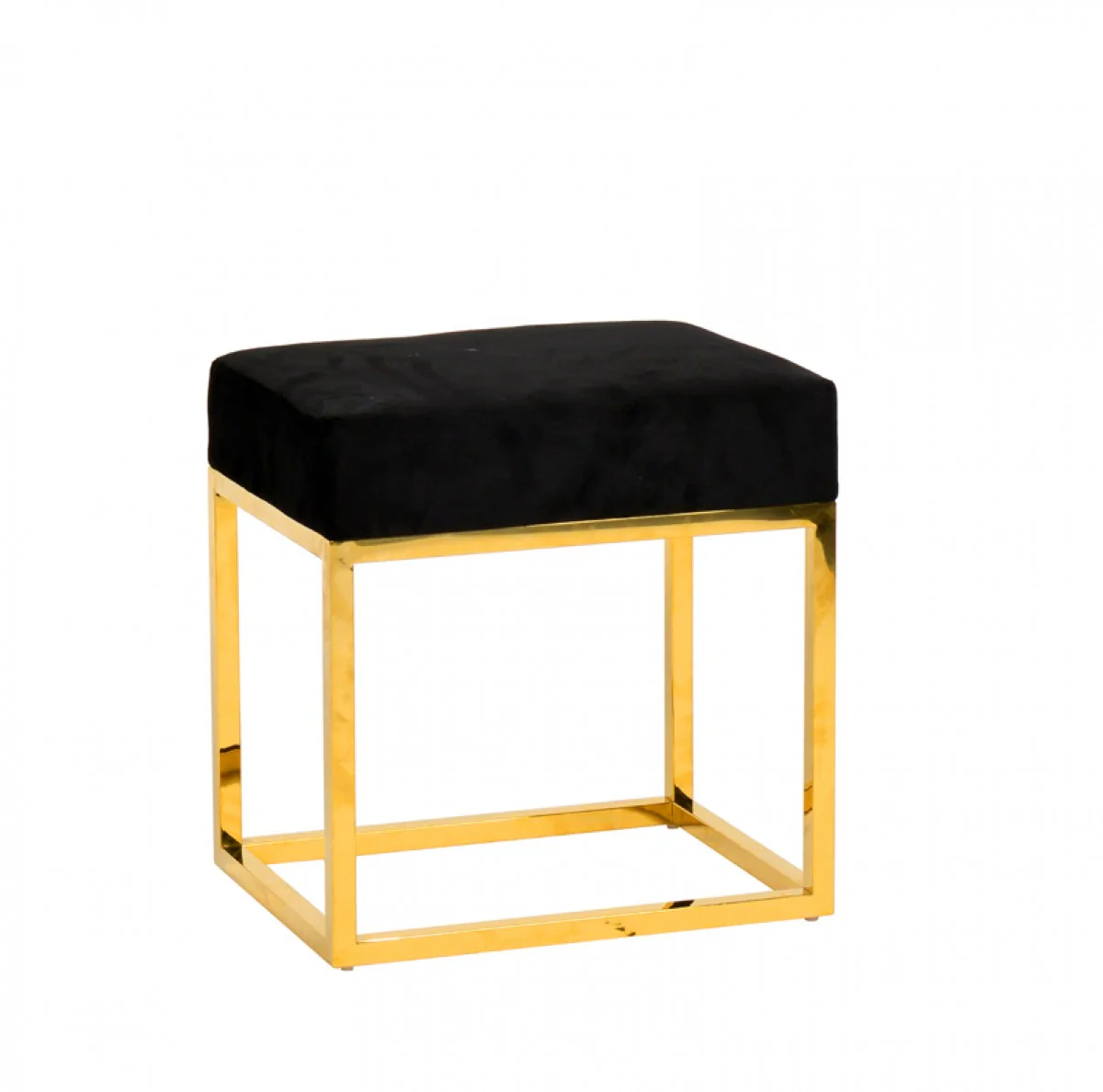 Square Modern Black Velvet Ottoman with Gold Stainless Steel By Homeroots - Image 3