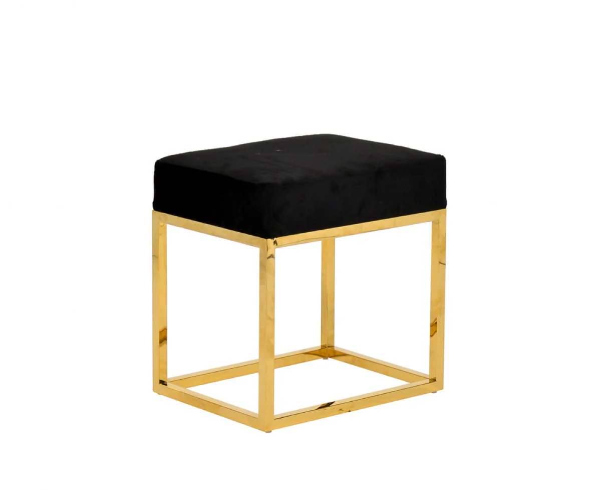 Square Modern Black Velvet Ottoman with Gold Stainless Steel By Homeroots - Image 4