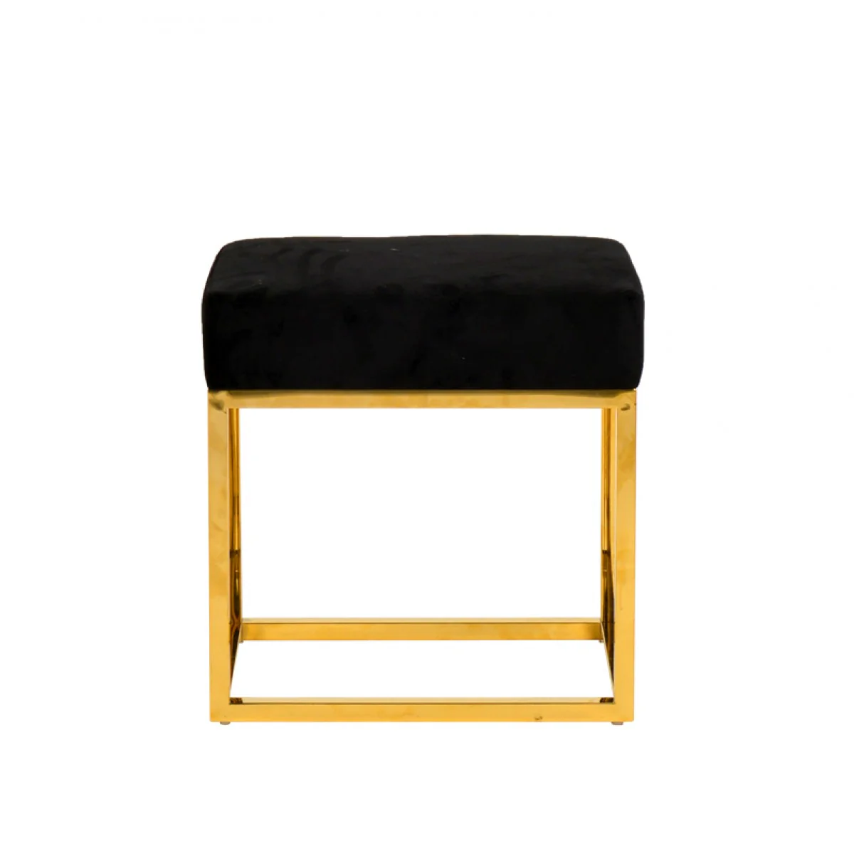 Square Modern Black Velvet Ottoman with Gold Stainless Steel By Homeroots - Image 5
