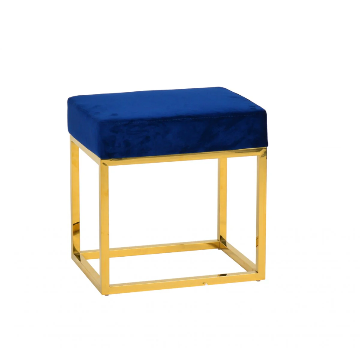 Square Modern Blue Velvet Ottoman with Gold Stainless Steel By Homeroots - Image 3