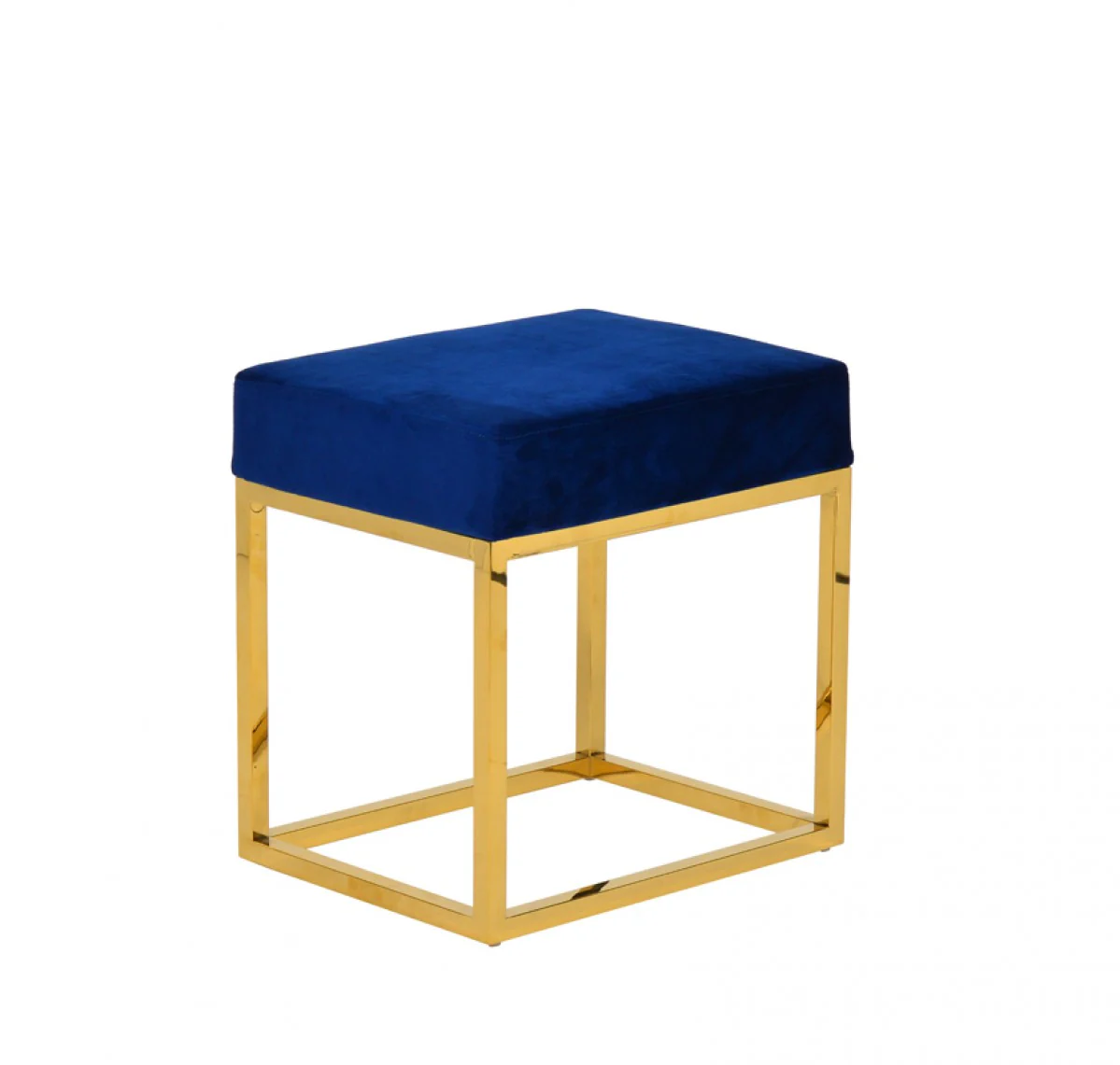 Square Modern Blue Velvet Ottoman with Gold Stainless Steel By Homeroots - Image 4