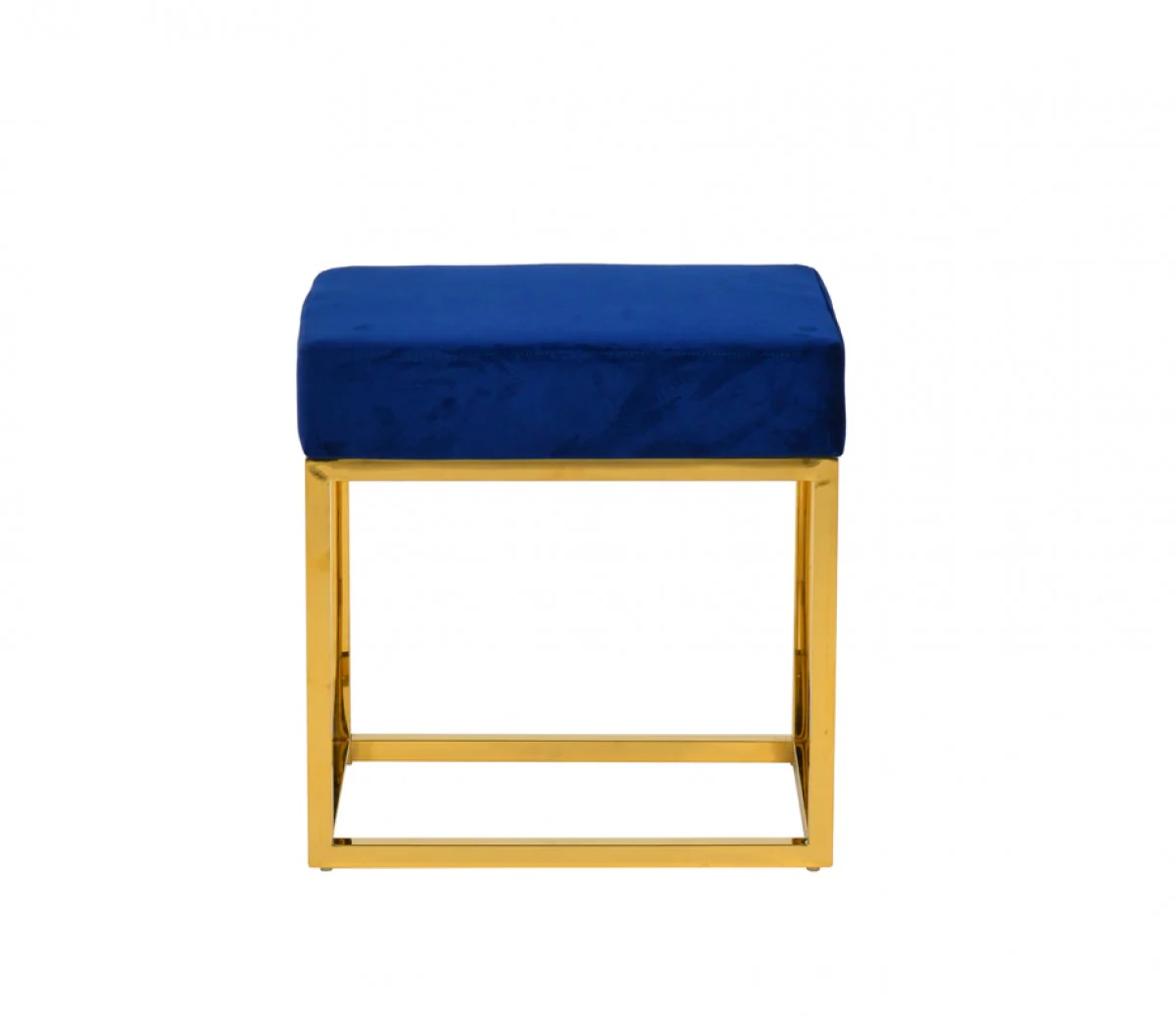 Square Modern Blue Velvet Ottoman with Gold Stainless Steel By Homeroots - Image 5