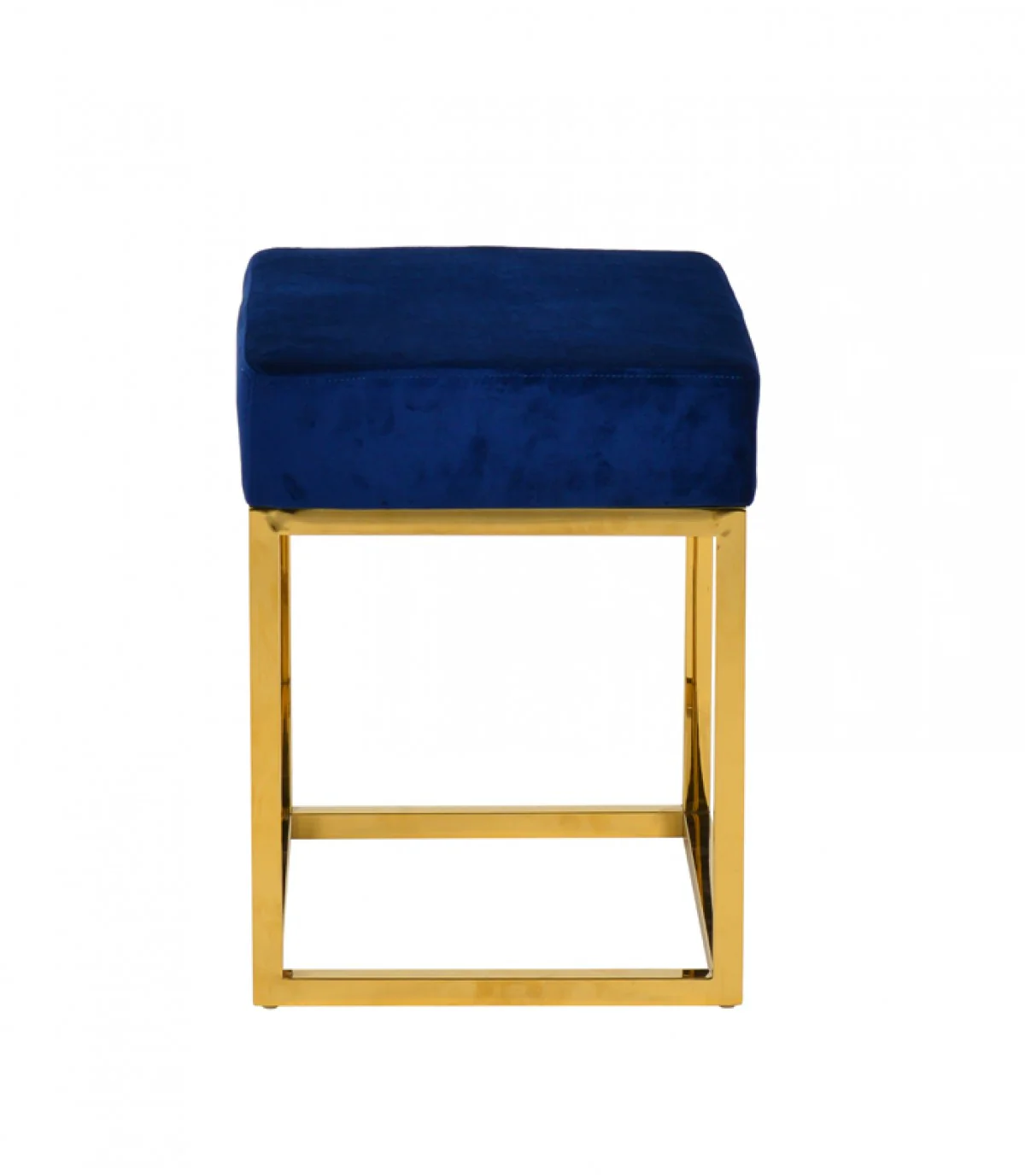 Square Modern Blue Velvet Ottoman with Gold Stainless Steel By Homeroots - Image 6