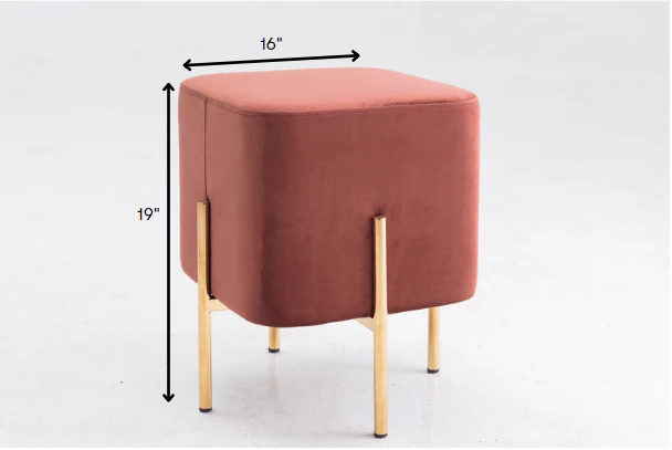 Square Modern Copper Upholstered Ottoman with Gold legs By Homeroots - Image 5