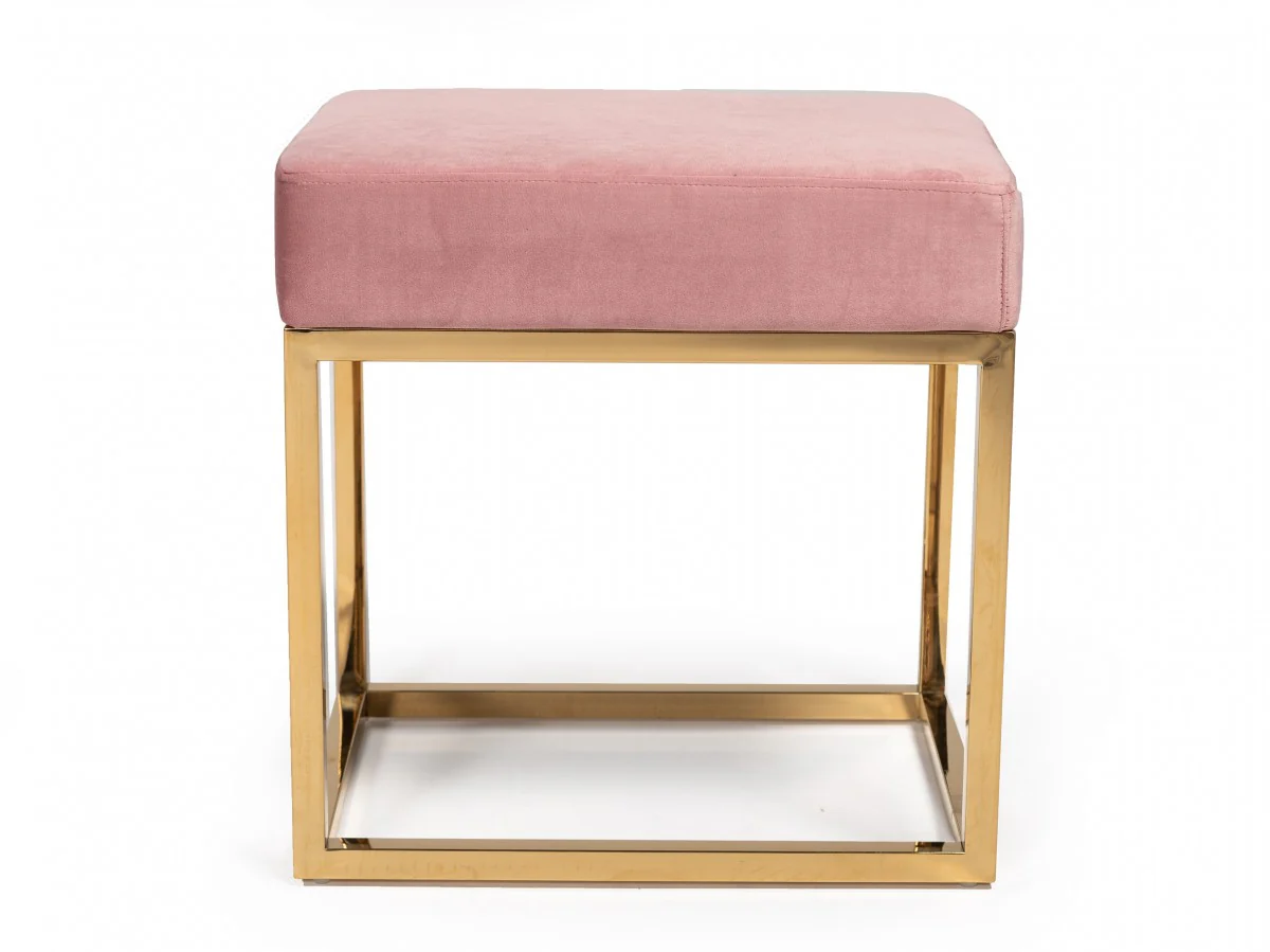 Square Modern Pink Velvet Ottoman with Gold Stainless Steel By Homeroots - Image 2