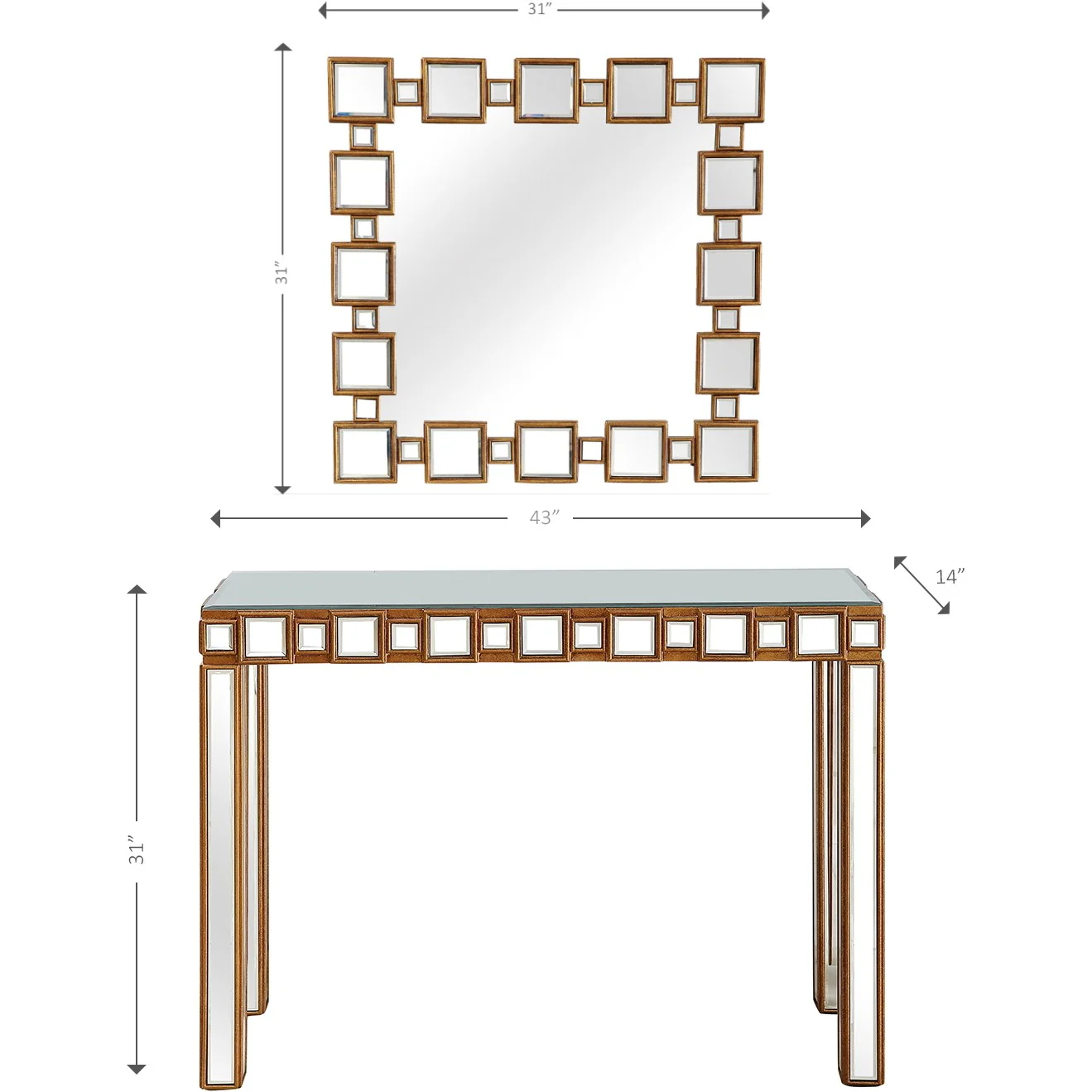 Square Reflective Mirror and Console Table By Homeroots - Image 3
