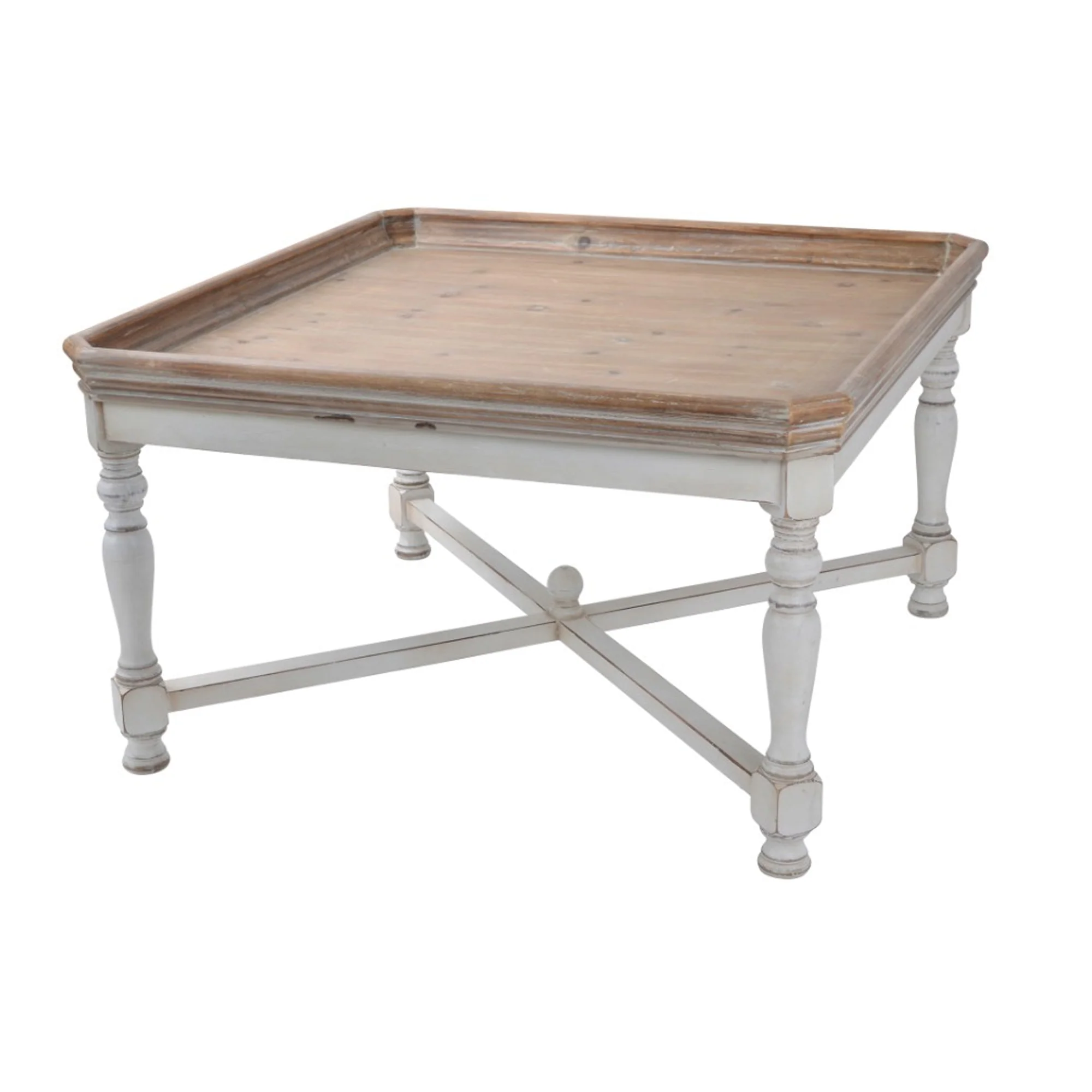 Square Shaped Wooden Coffee Table With Beveled Edges, Brown & Gray By Benzara - Image 2