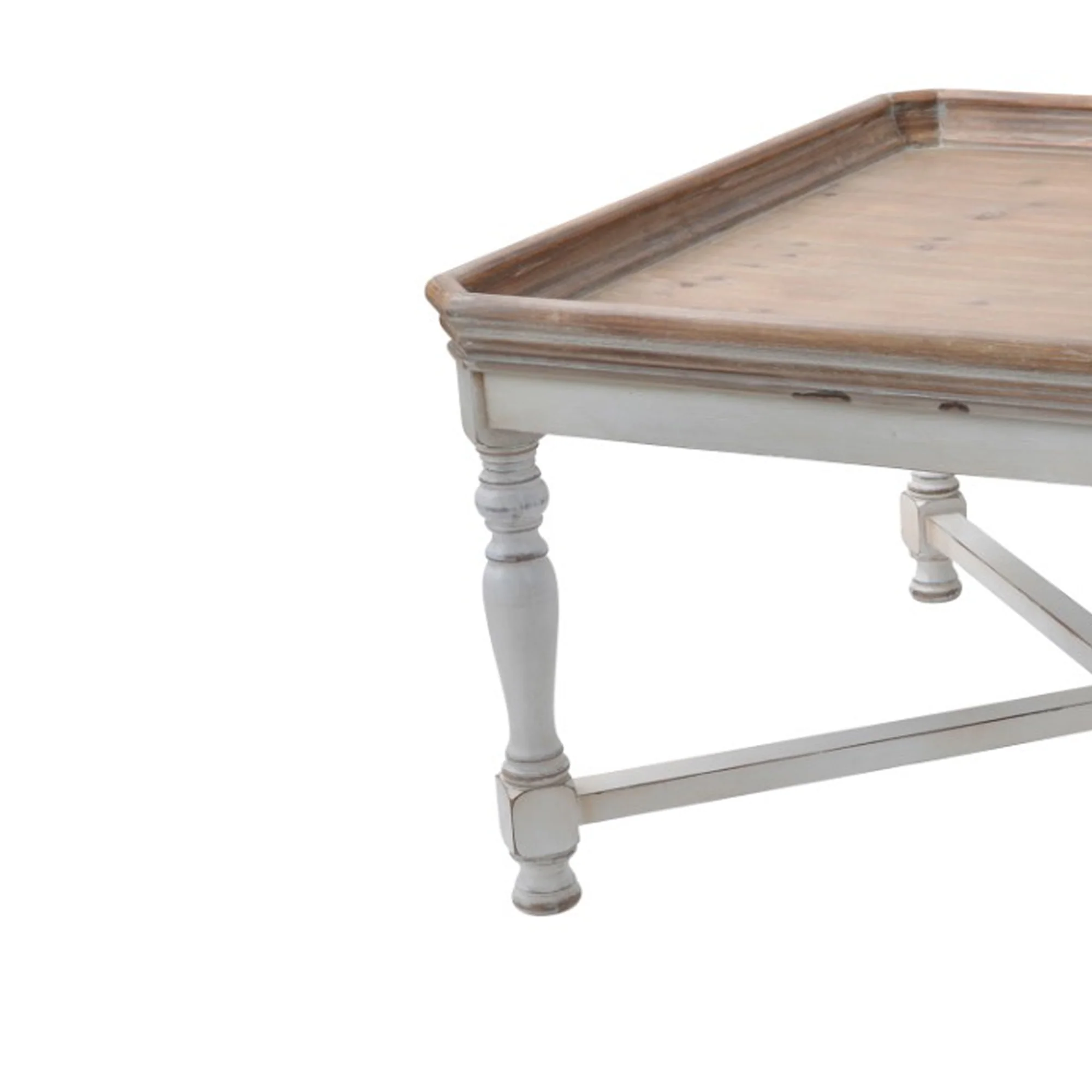 Square Shaped Wooden Coffee Table With Beveled Edges, Brown & Gray By Benzara - Image 3