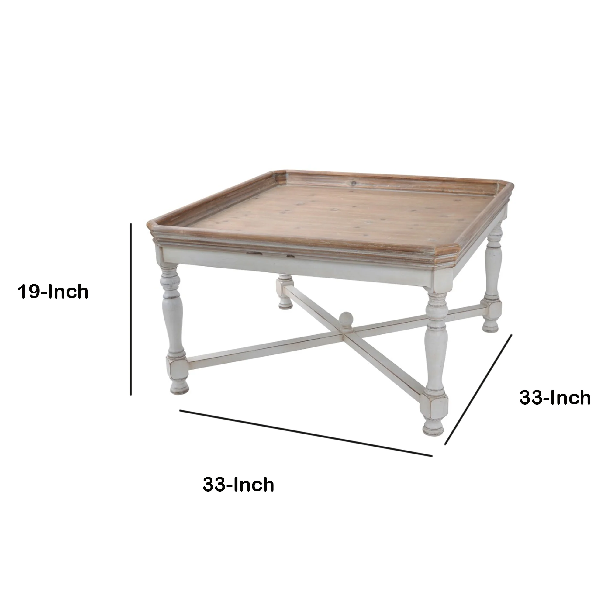 Square Shaped Wooden Coffee Table With Beveled Edges, Brown & Gray By Benzara - Image 6