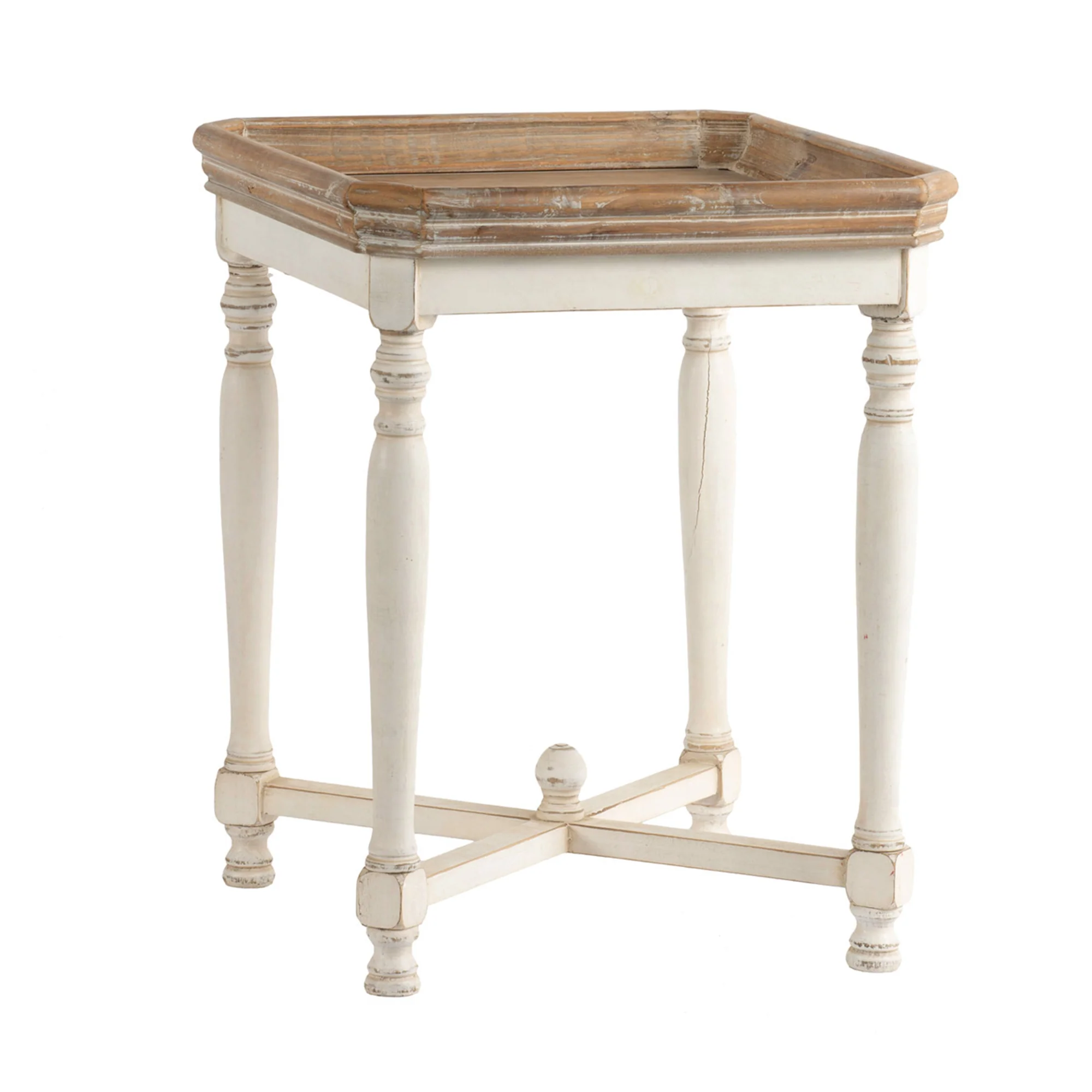 Square Shaped Wooden Side Table With Cross Base, Brown & Gray By Benzara - Image 2
