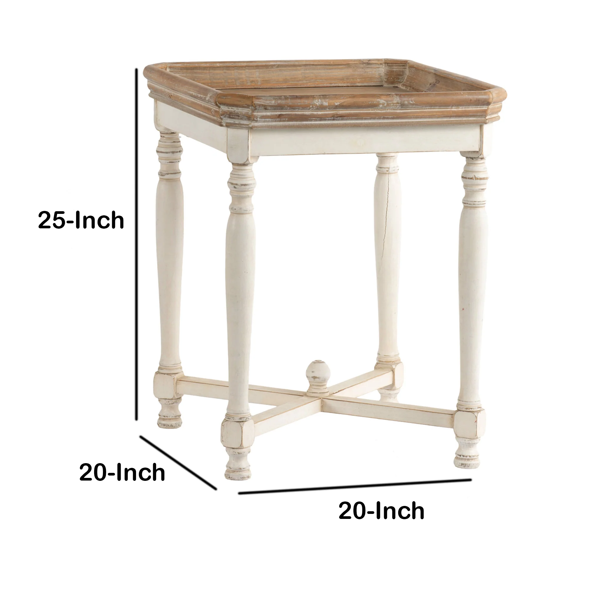 Square Shaped Wooden Side Table With Cross Base, Brown & Gray By Benzara - Image 6