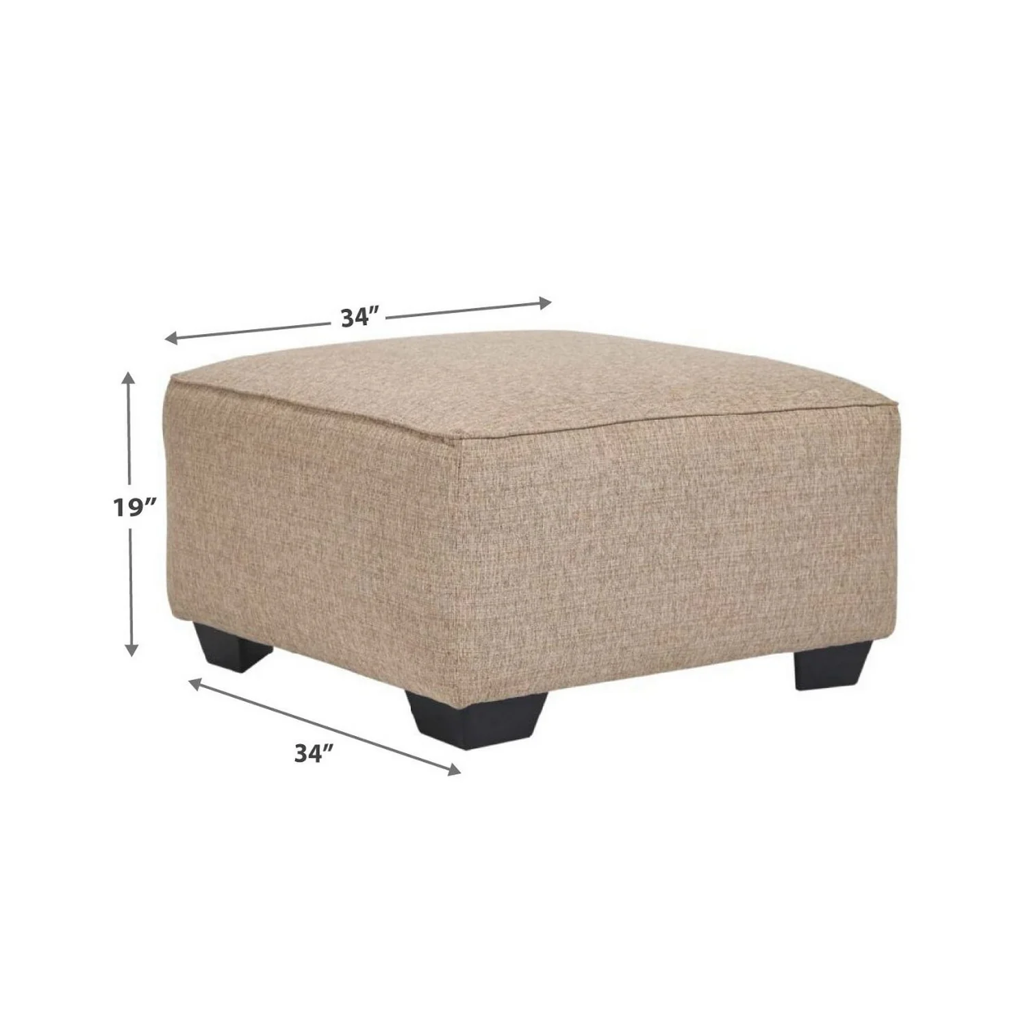 Square Textured Fabric Upholstered Oversized Accent Ottoman, Beige By Benzara - Image 2