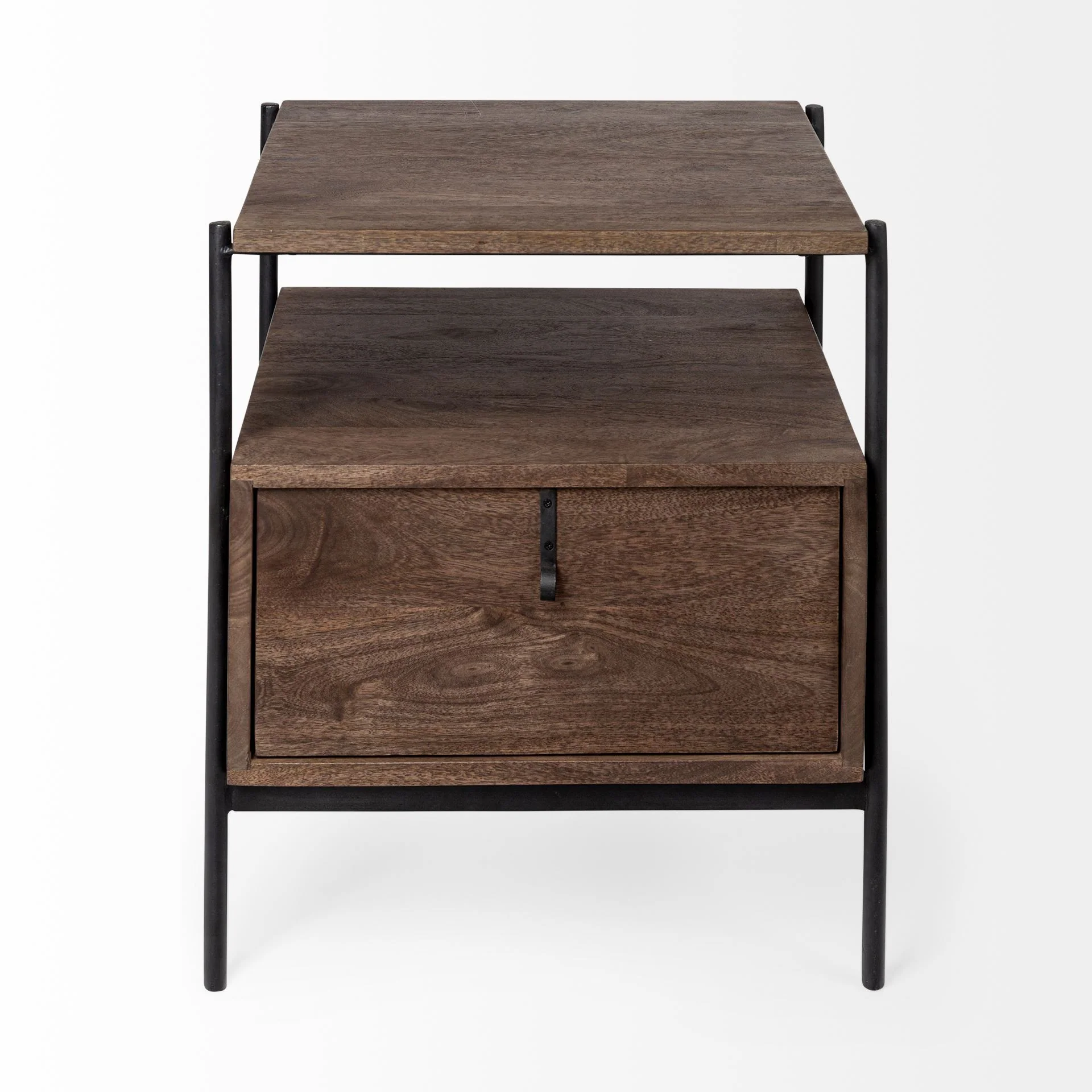 Square Top End Table with Dark Brown Wood and Iron Black Frame By Homeroots - Image 2
