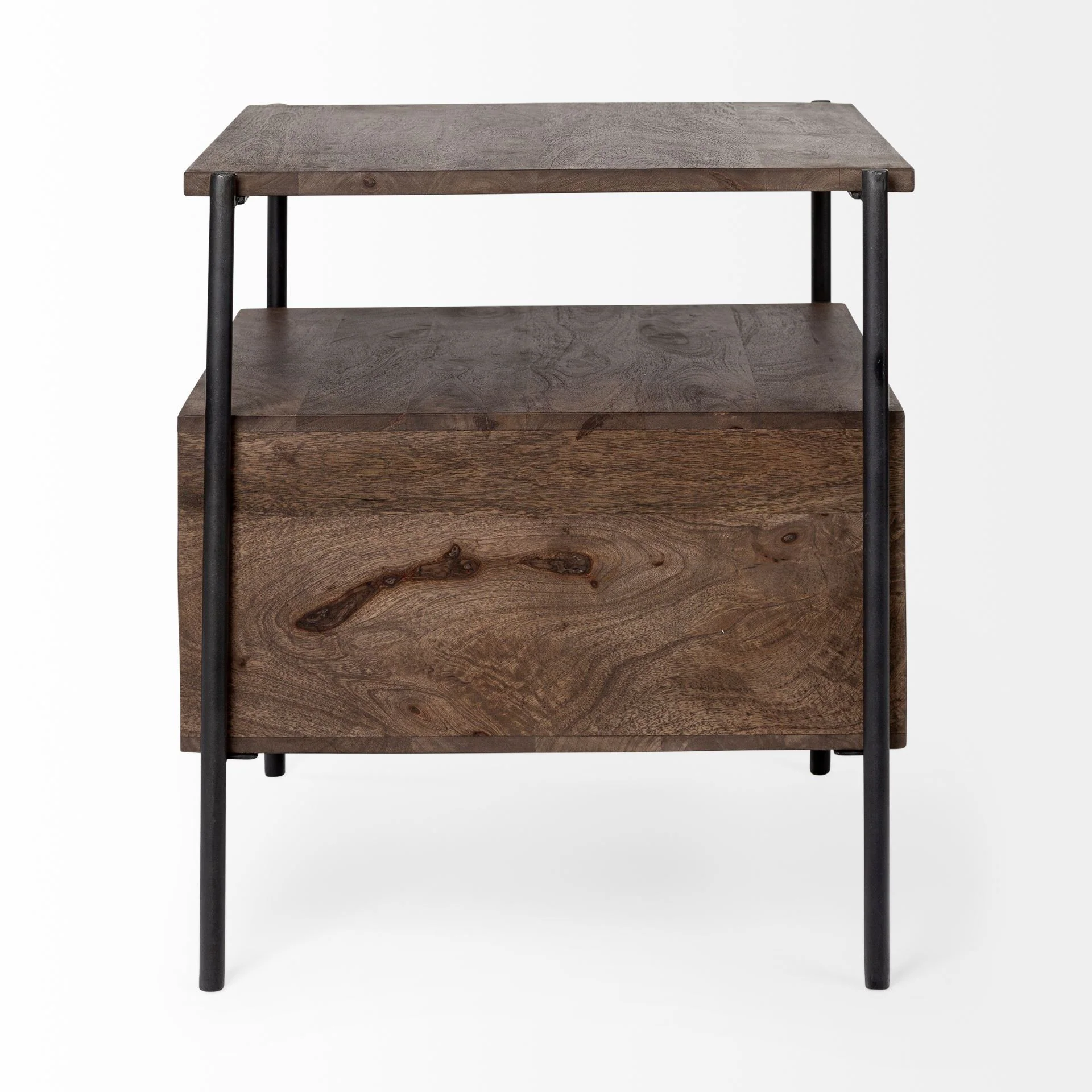 Square Top End Table with Dark Brown Wood and Iron Black Frame By Homeroots - Image 3