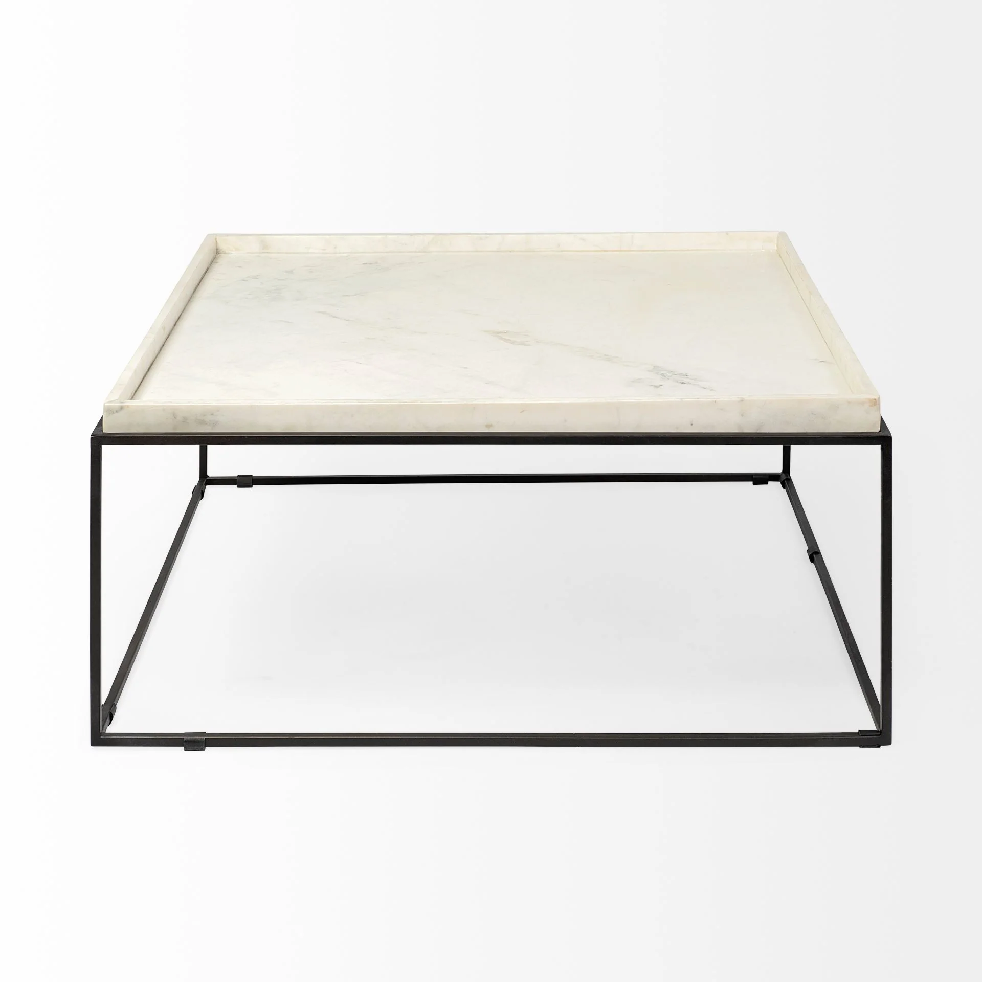 Square White Marble Top and Black Metal Base Coffee Table By Homeroots - Image 2