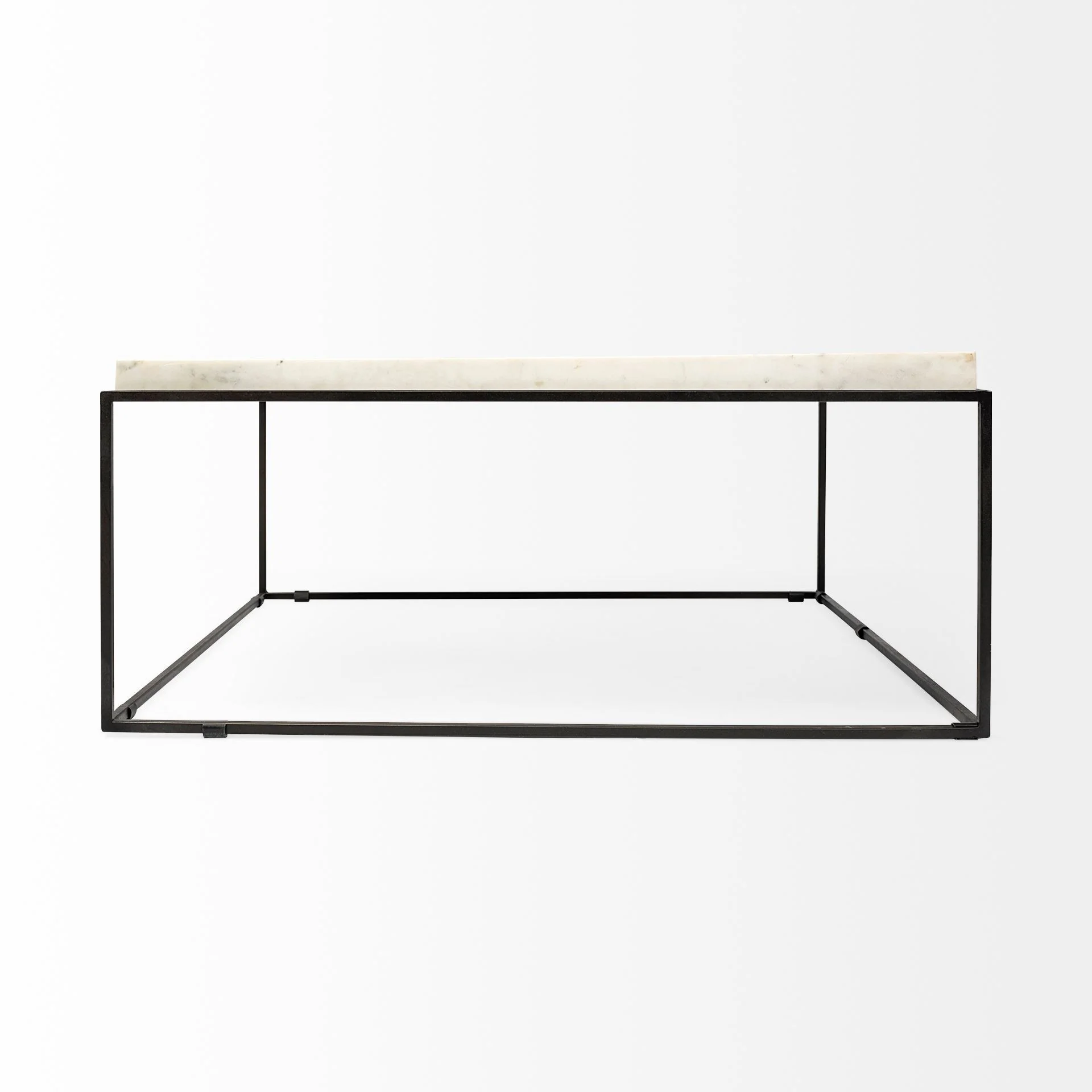 Square White Marble Top and Black Metal Base Coffee Table By Homeroots - Image 3