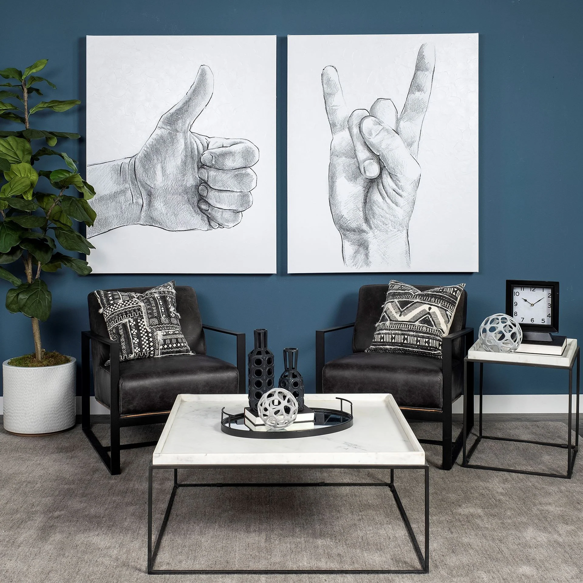 Square White Marble Top and Black Metal Base Coffee Table By Homeroots - Image 4