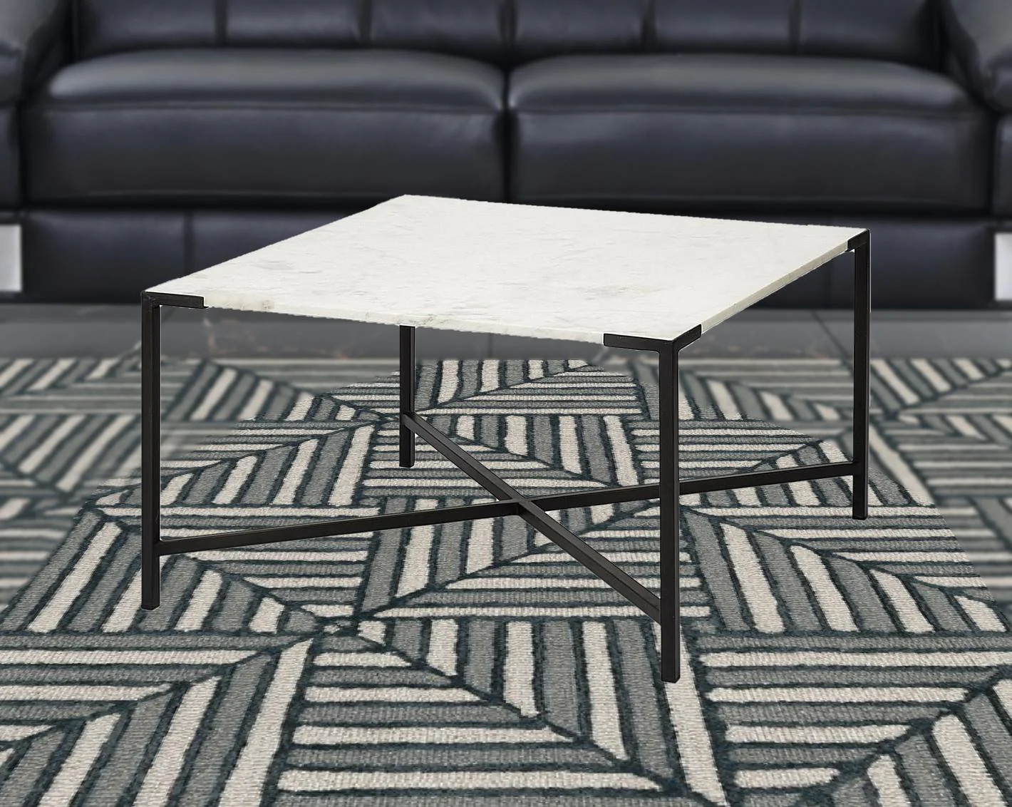 Square White Marble Top andd Black Metal Base Coffee Table By Homeroots - Image 2