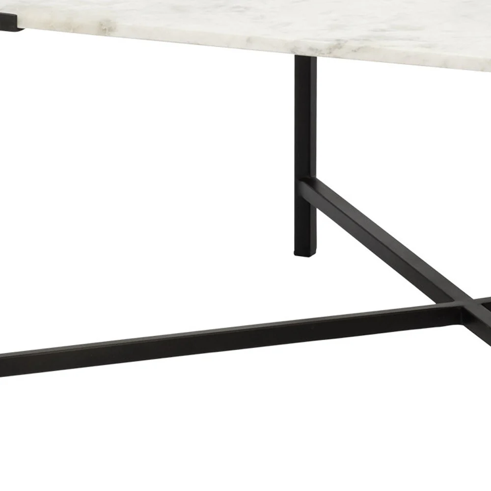 Square White Marble Top andd Black Metal Base Coffee Table By Homeroots - Image 3