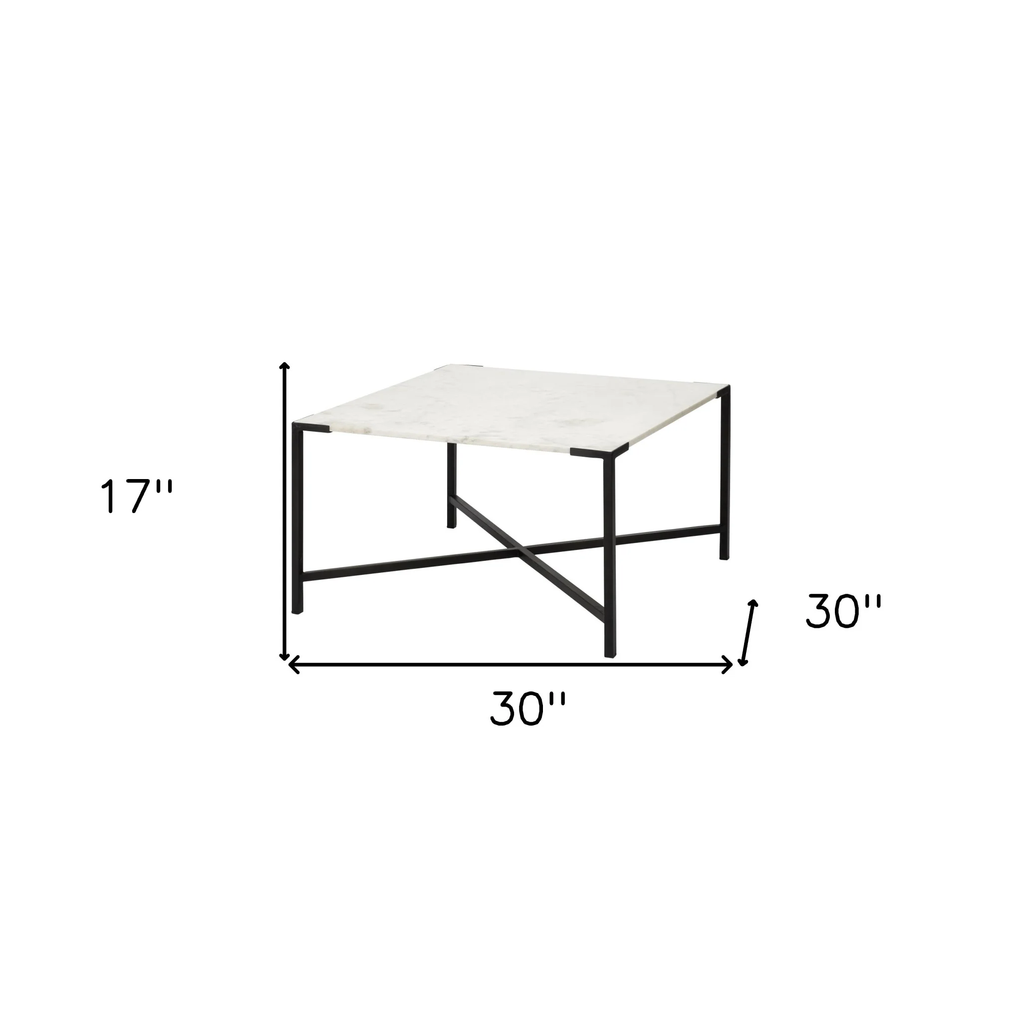 Square White Marble Top andd Black Metal Base Coffee Table By Homeroots - Image 5