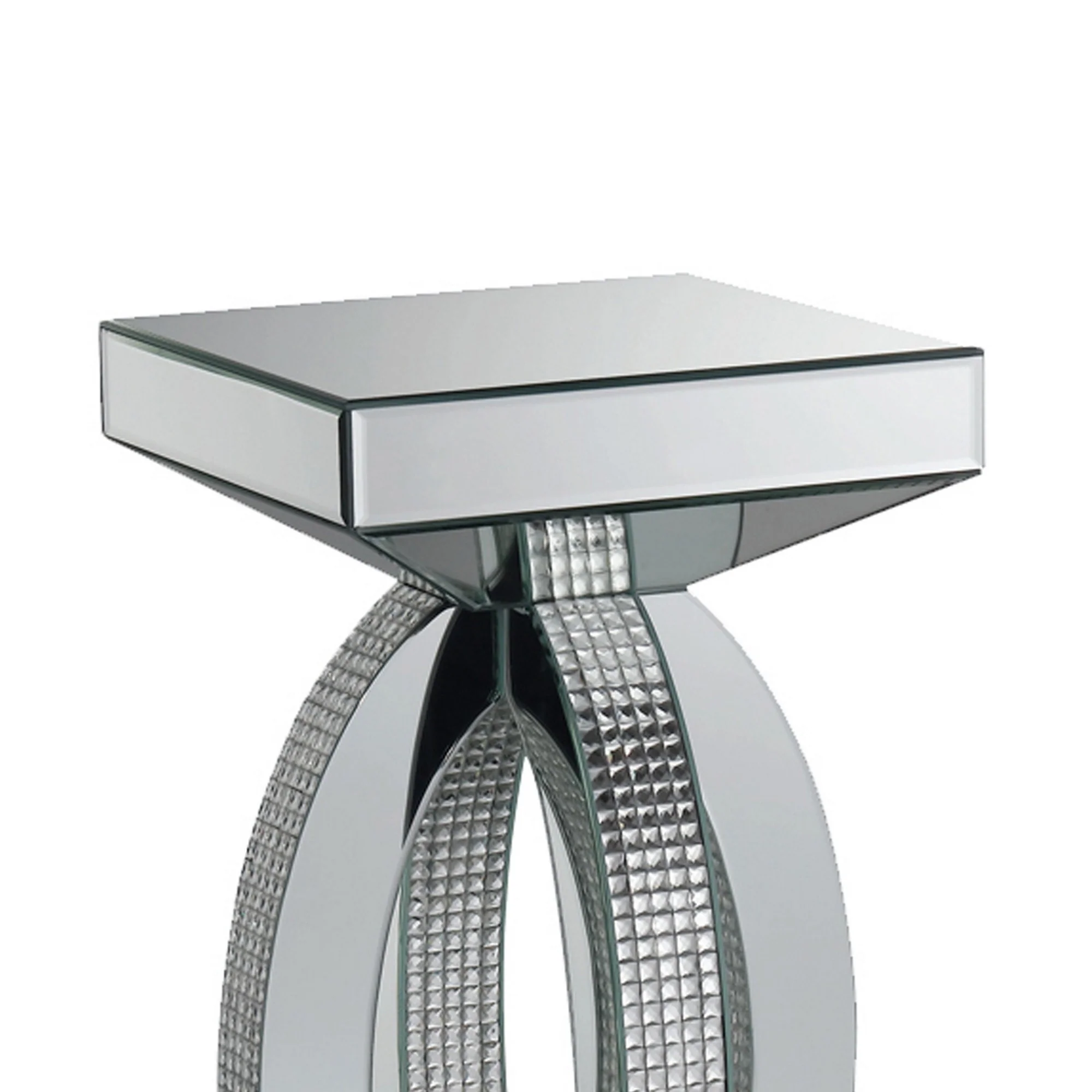 Square Wooden End Table With Curved Body And Rhinestone Accents, Silver By Benzara - Image 2