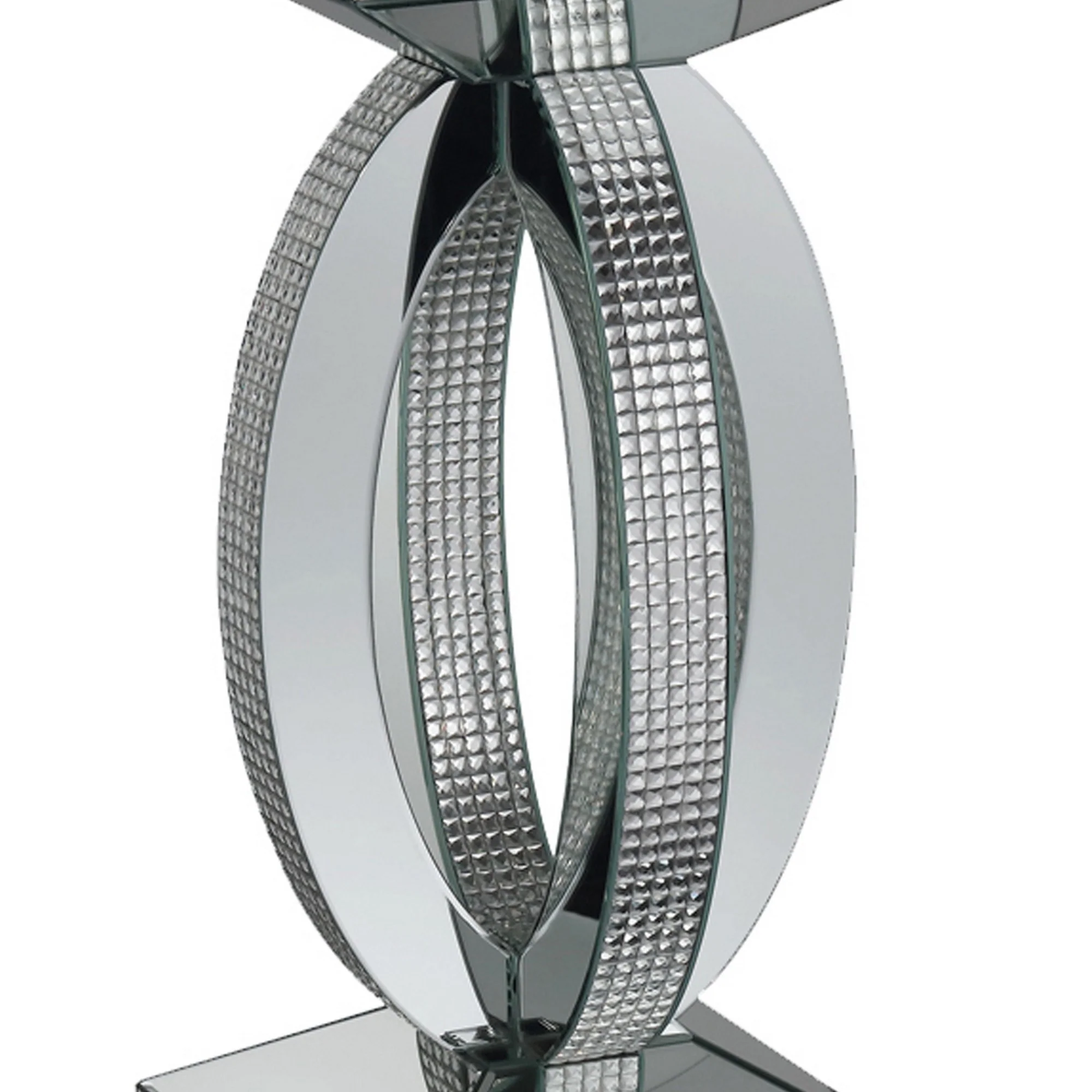 Square Wooden End Table With Curved Body And Rhinestone Accents, Silver By Benzara - Image 3