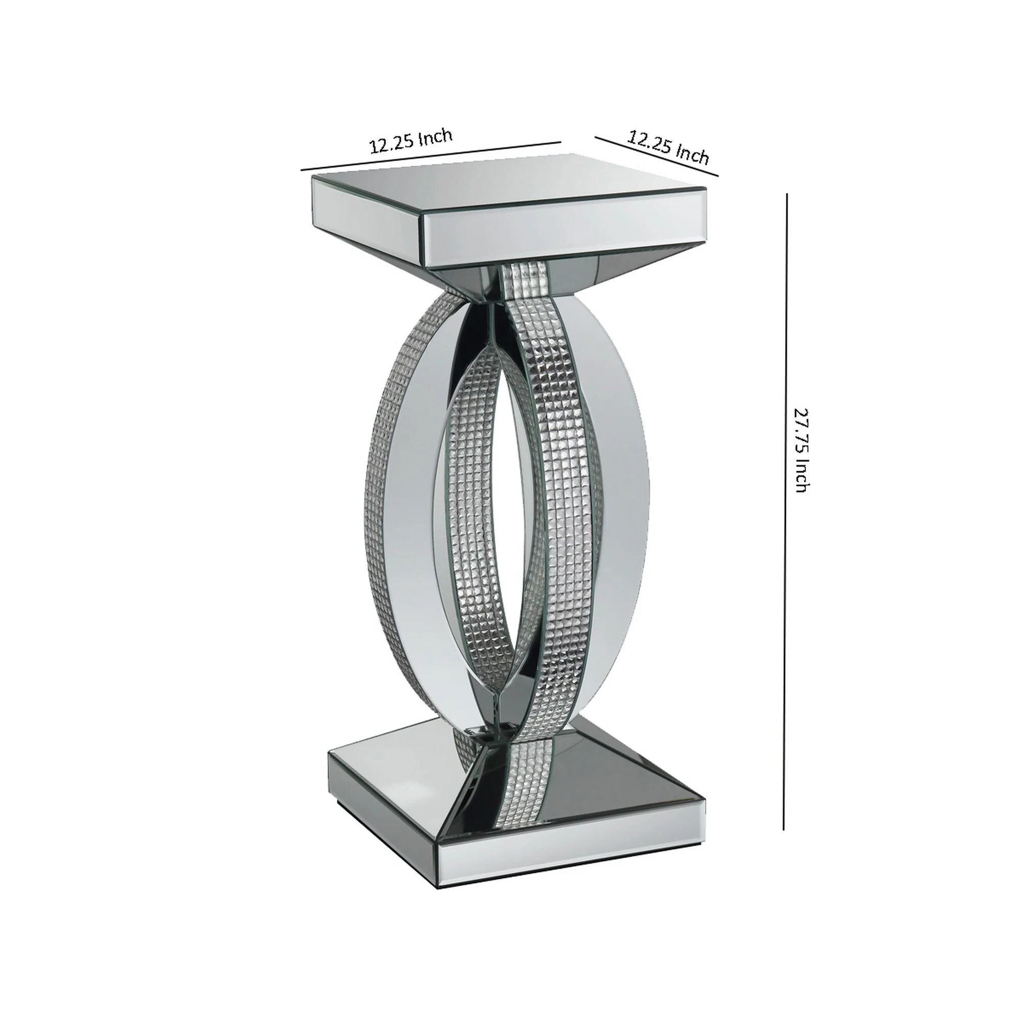 Square Wooden End Table With Curved Body And Rhinestone Accents, Silver By Benzara - Image 5