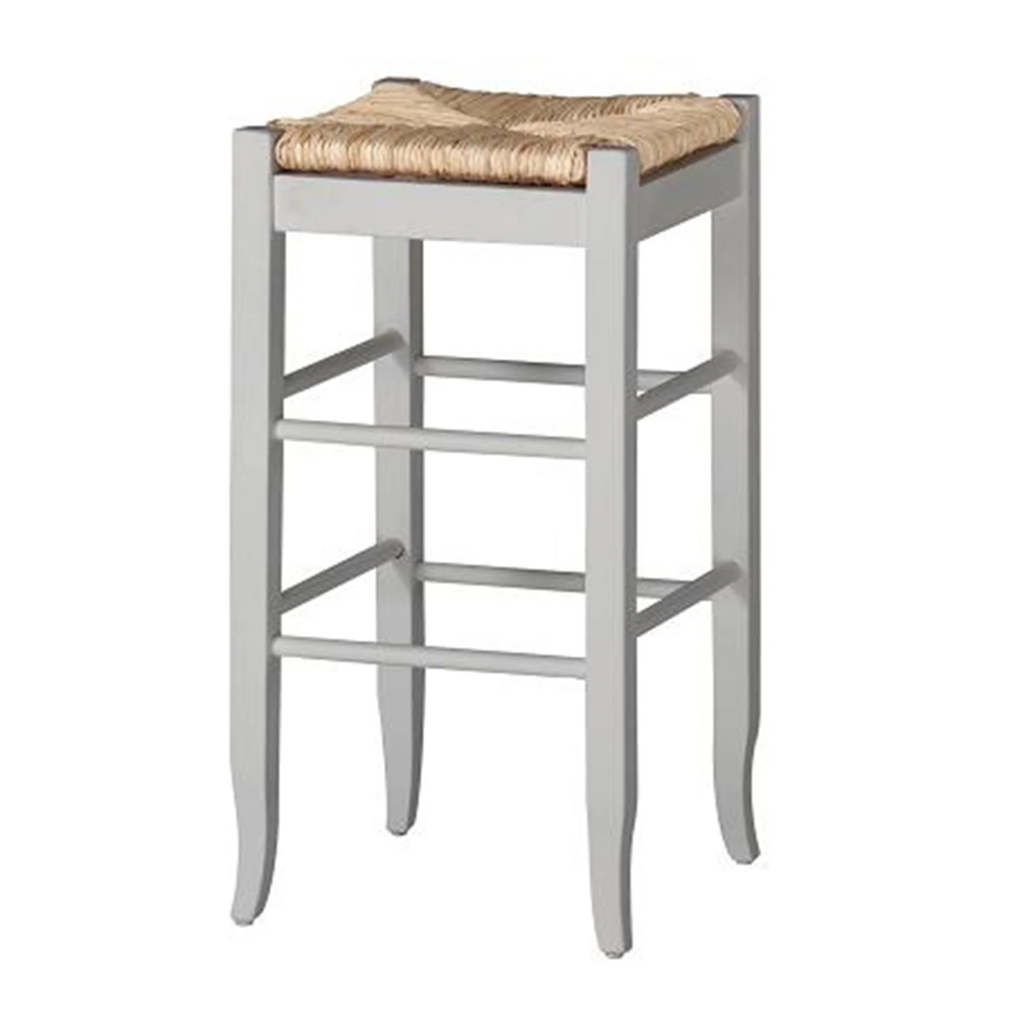 Square Wooden Frame Barstool with Hand Woven Rush, White and Brown By Benzara - Image 2